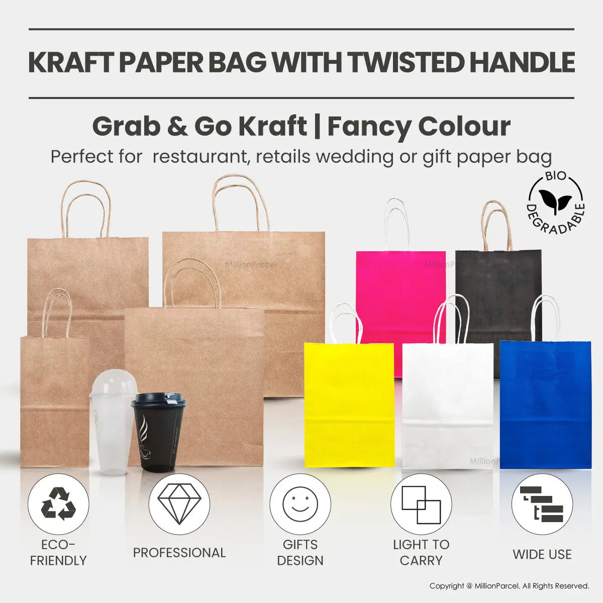 Kraft Paper Bag with Twisted Handle | Colour Paper Bag - MillionParcel