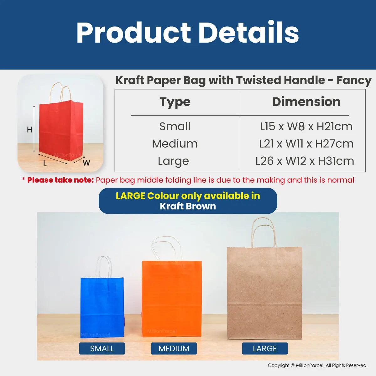 Kraft Paper Bag with Twisted Handle | Colour Paper Bag - MillionParcel