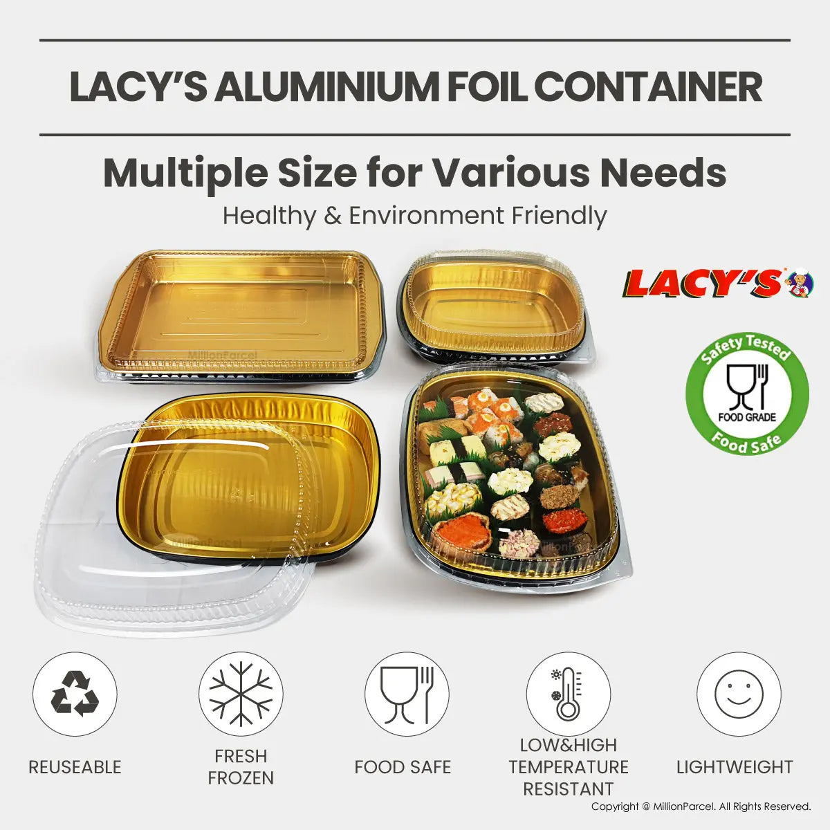 Lacy's Smooth-Wall Container with Lid | Aluminium Foil Container - MillionParcel