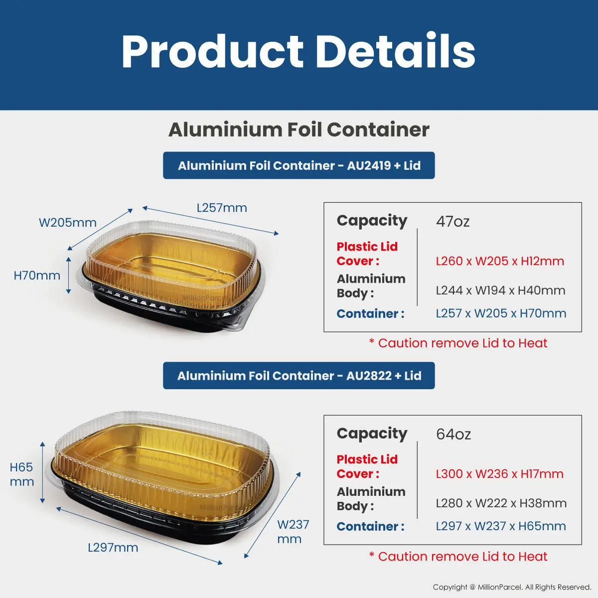 Lacy's Smooth-Wall Container with Lid | Aluminium Foil Container - MillionParcel