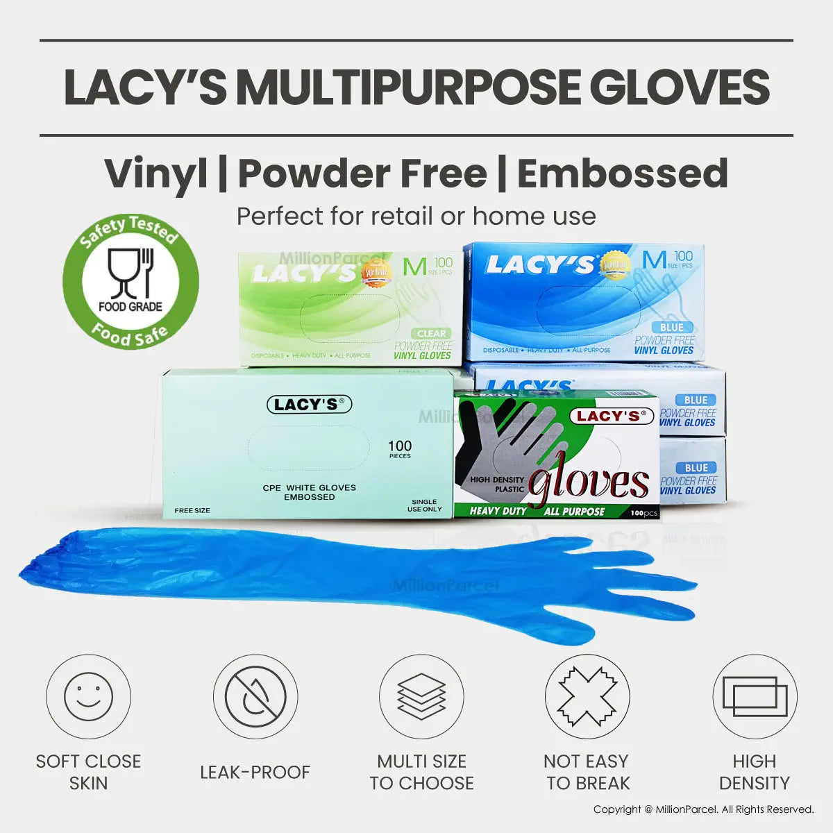 Lacy's Multipurpose Gloves Powder Free | HDPE/CPE/Vinyl Gloves - MillionParcel