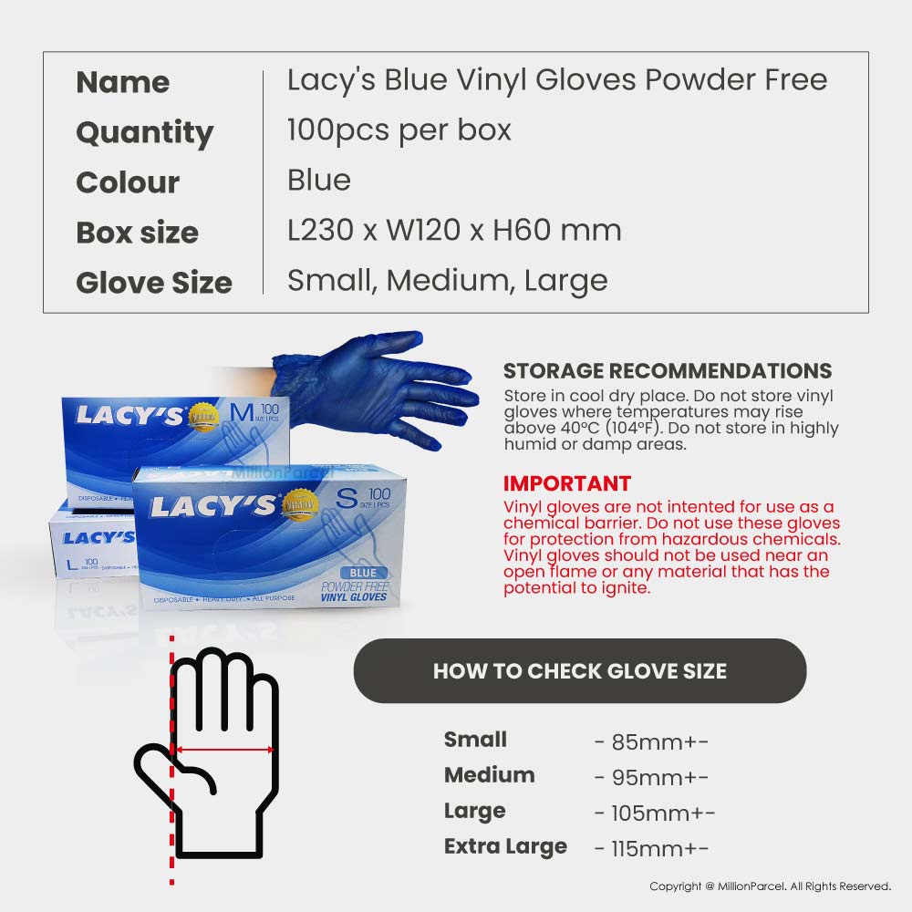 Lacy's Multipurpose Gloves Powder Free | HDPE/TPE/Vinyl Gloves | 100pc/box