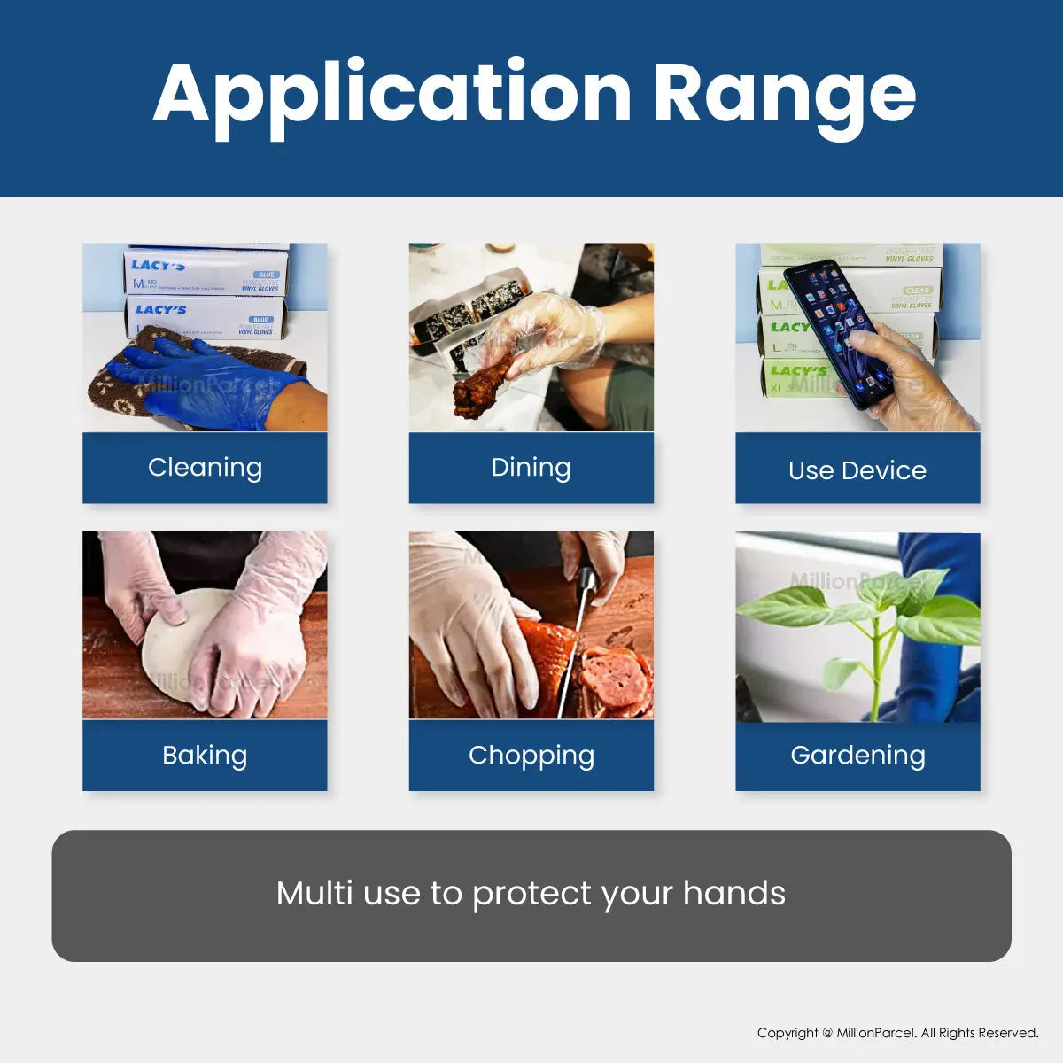 Lacy's Multipurpose Gloves Powder Free | HDPE/CPE/Vinyl Gloves - MillionParcel
