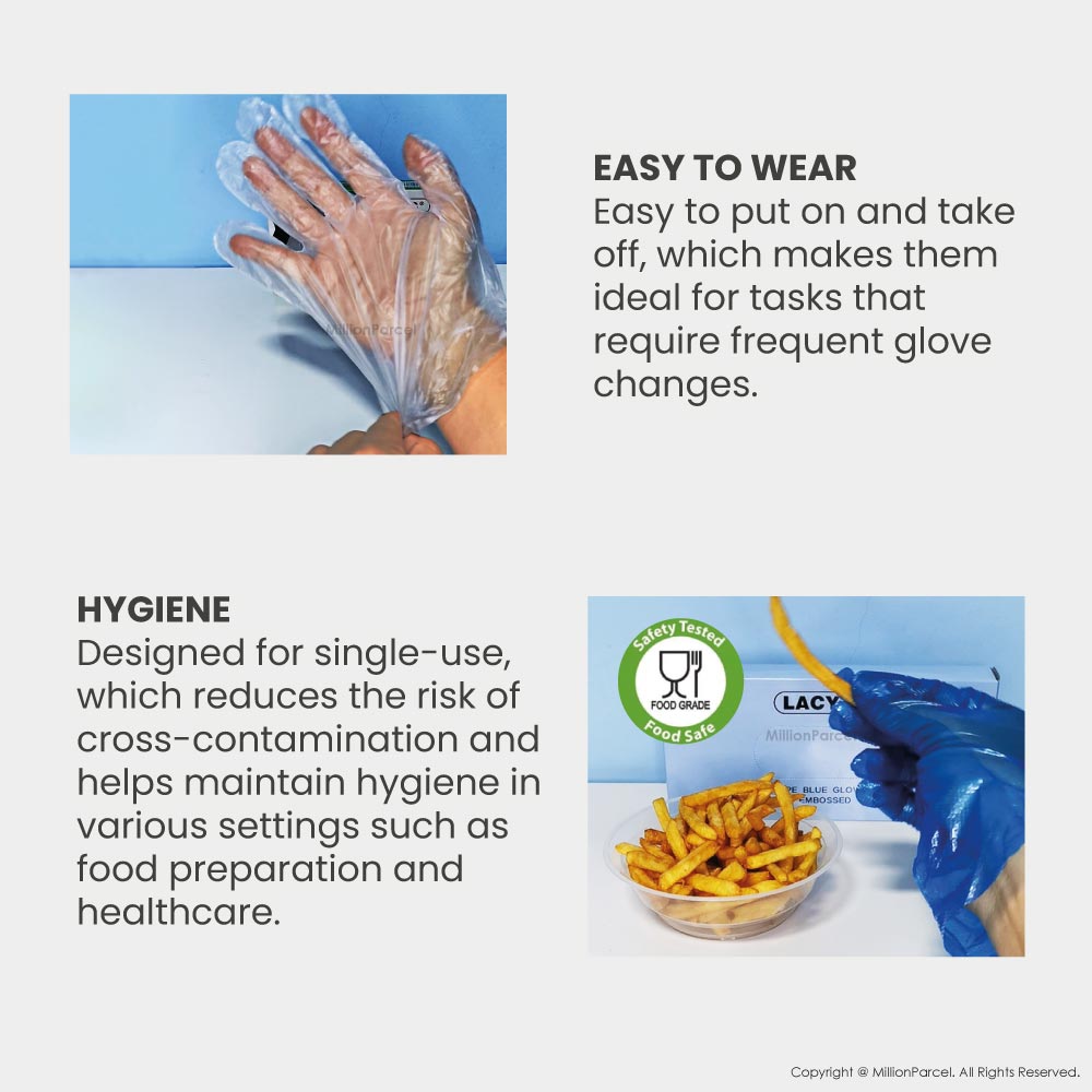 Lacy's Multipurpose Gloves Powder Free | HDPE/TPE/Vinyl Gloves | 100pc/box