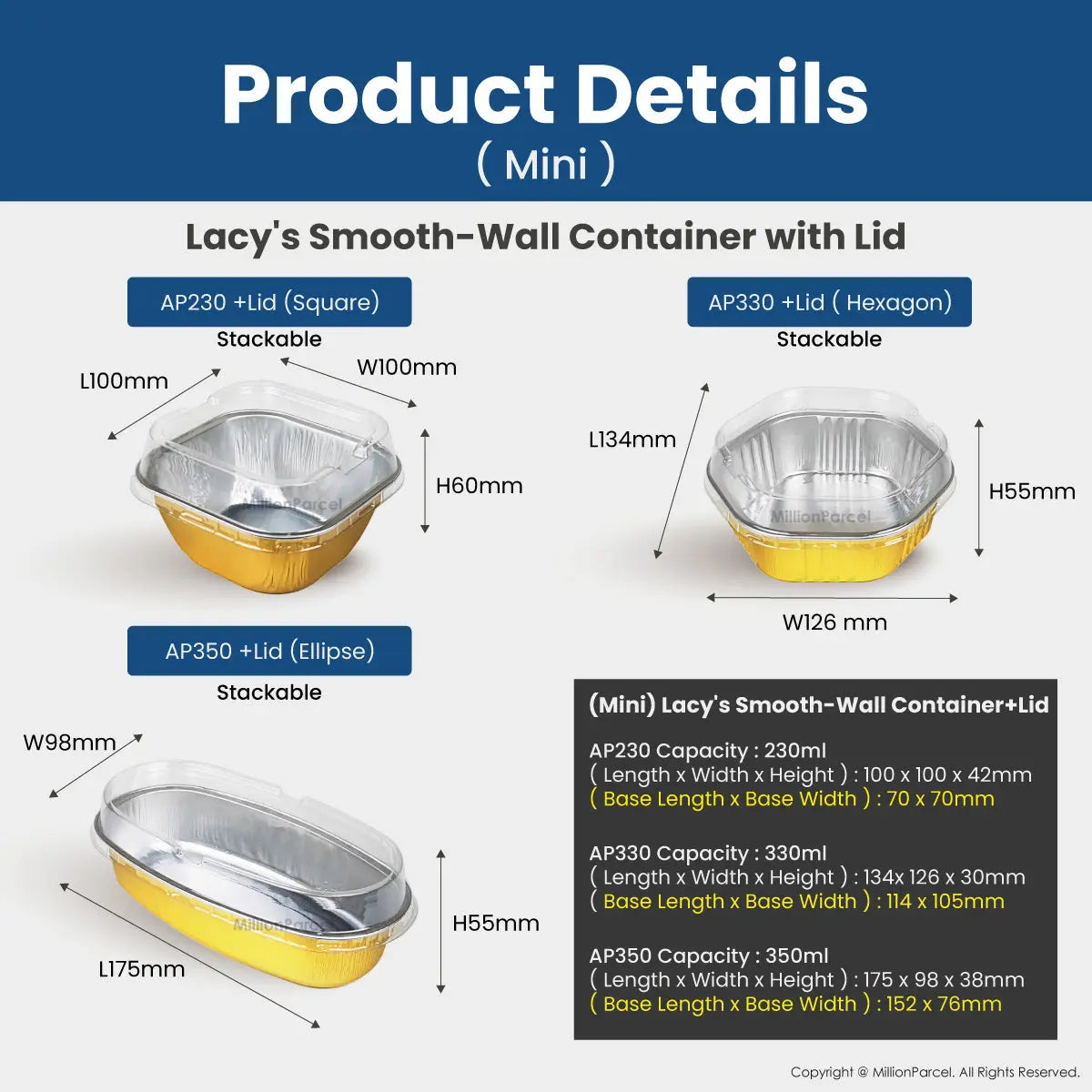 Lacy's Smooth-Wall Container with Lid | Aluminium Foil Tray - MillionParcel