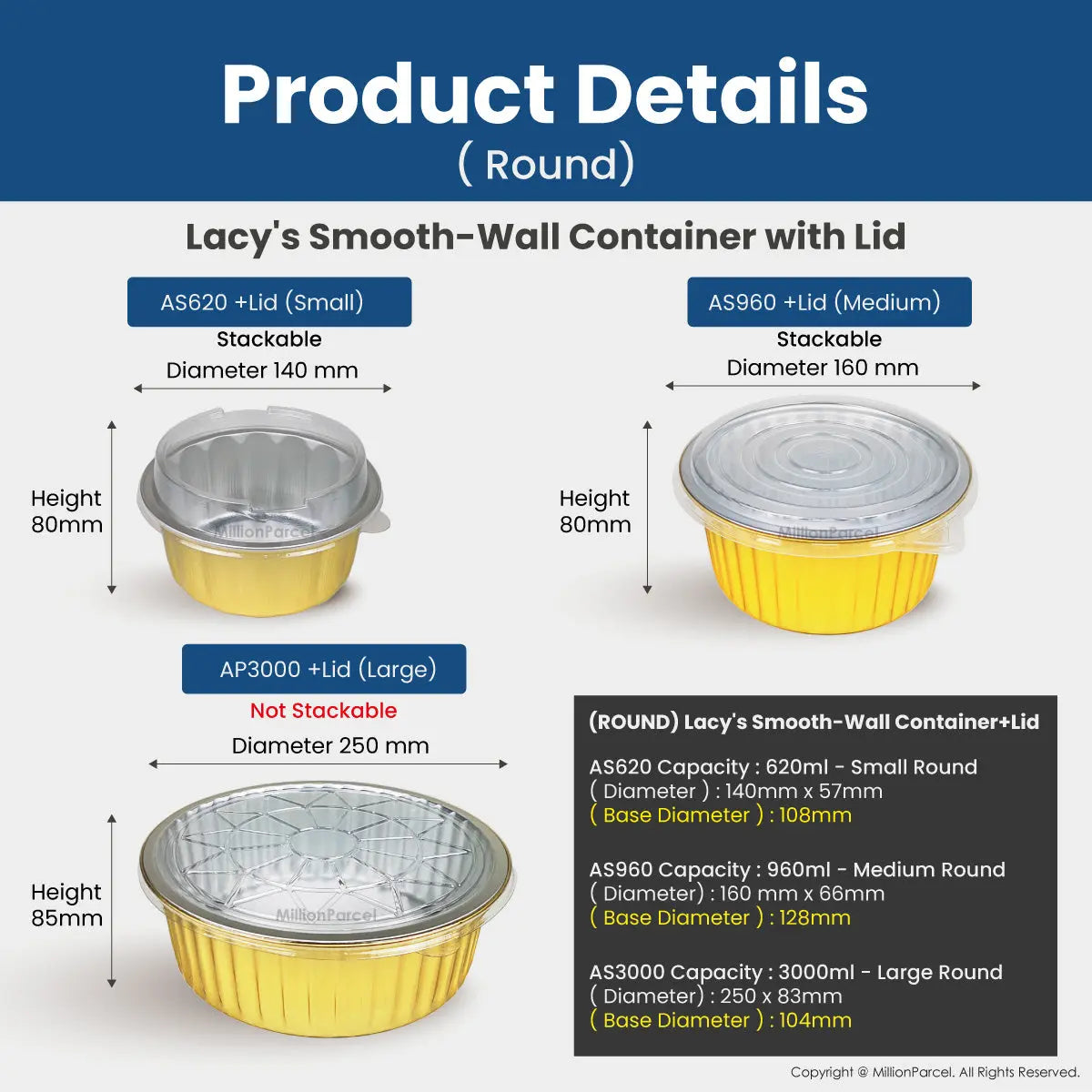 Lacy's Smooth-Wall Container with Lid | Aluminium Foil Tray - MillionParcel