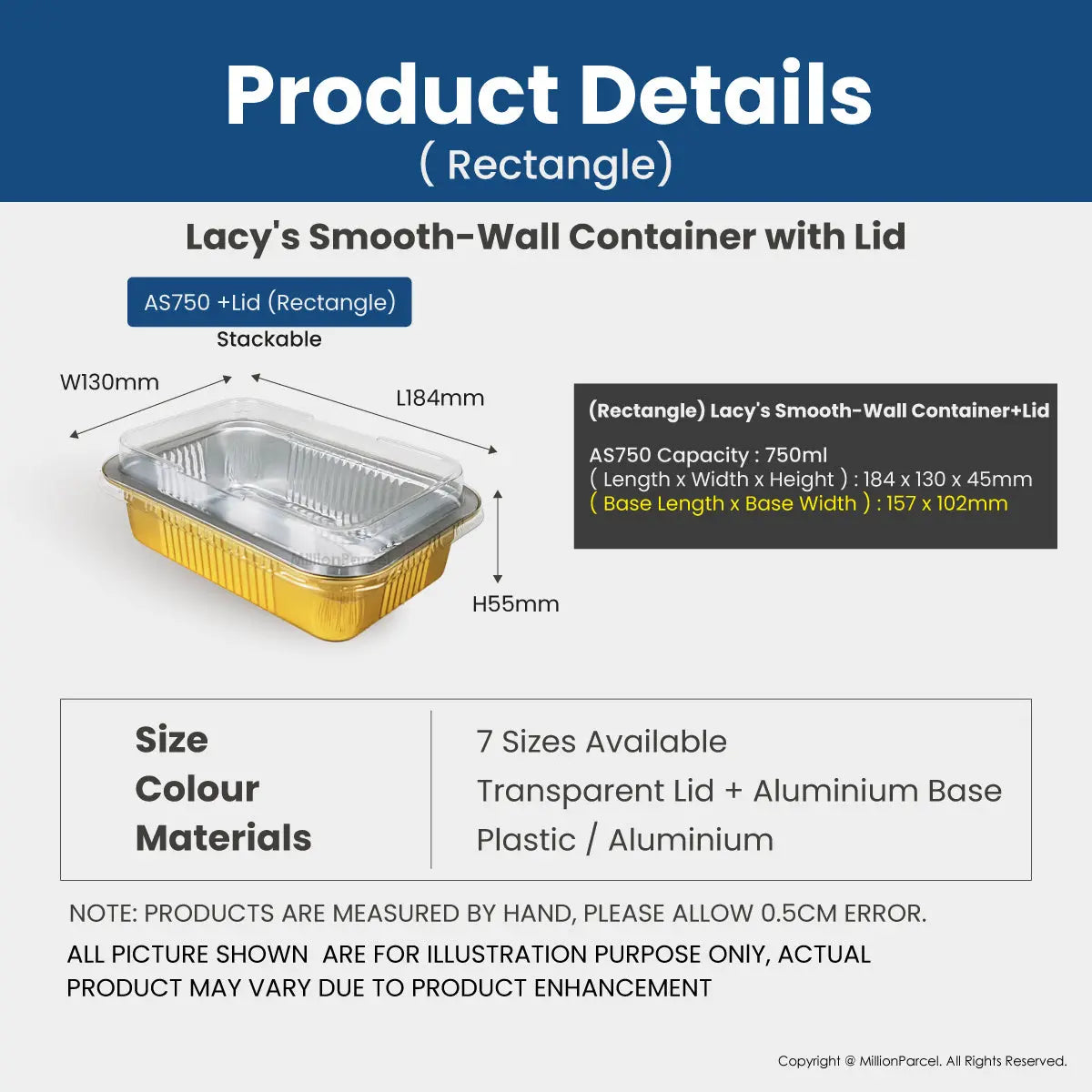 Lacy's Smooth-Wall Container with Lid | Aluminium Foil Tray - MillionParcel