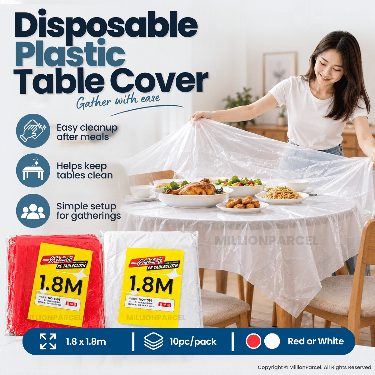 Disposable Plastic Table Cover 1.8 x 1.8m – 10 Sheets