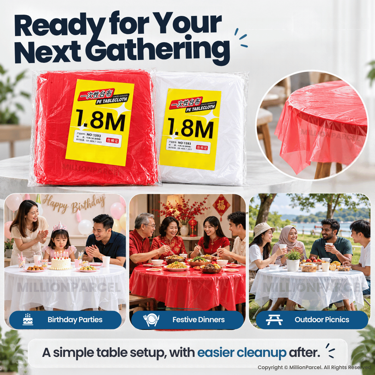 Disposable Plastic Table Cover 1.8 x 1.8m – 10 Sheets