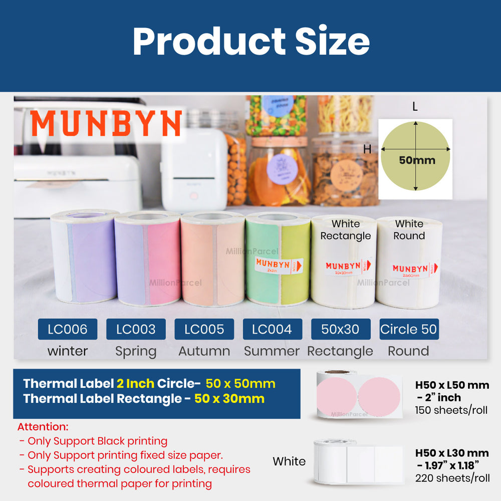 MUNBYN Season Color Thermal Label Sticker - Premium & Versatile Labels