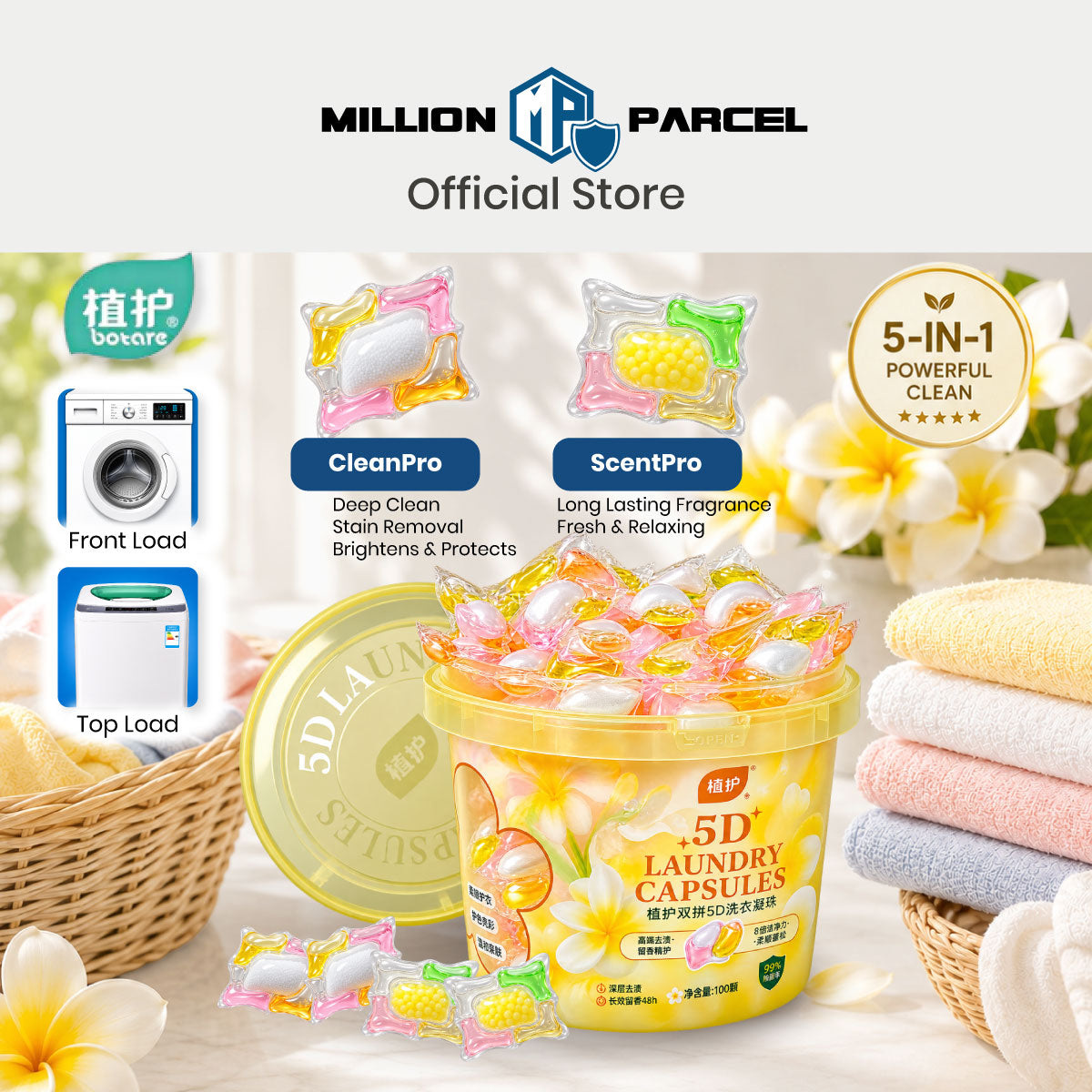 Botare 5-in-1 Laundry Capsule 100 Pods | 5D Detergent Pods Singapore
