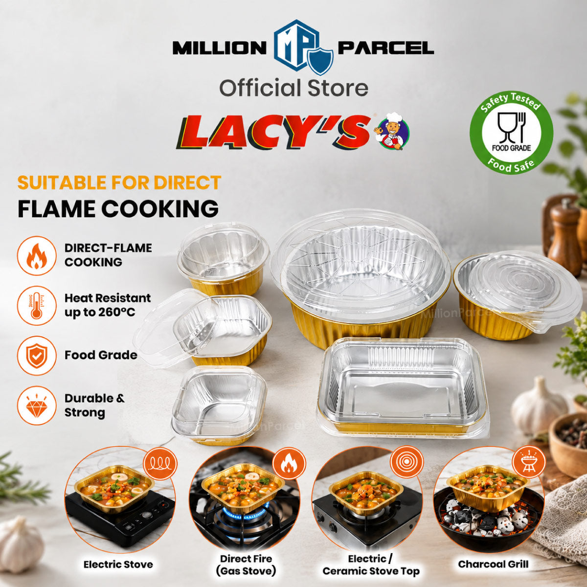Lacy 带盖光滑壁容器 | 铝箔托盘