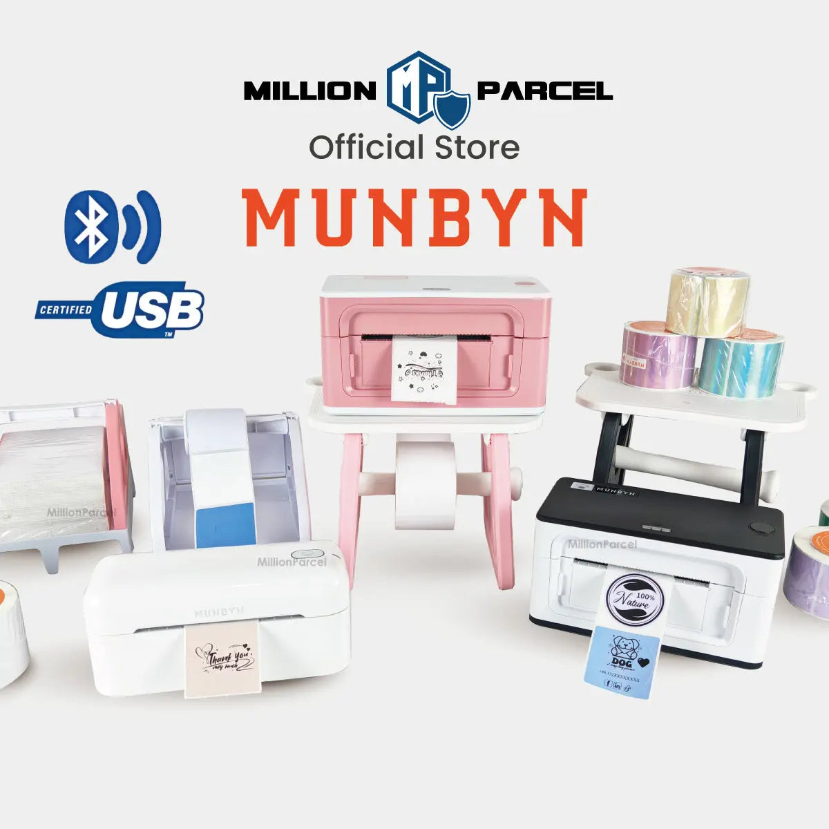 MUNBYN 941B & RW402B Bluetooth Thermal Label Printer for Small Business - MillionParcel