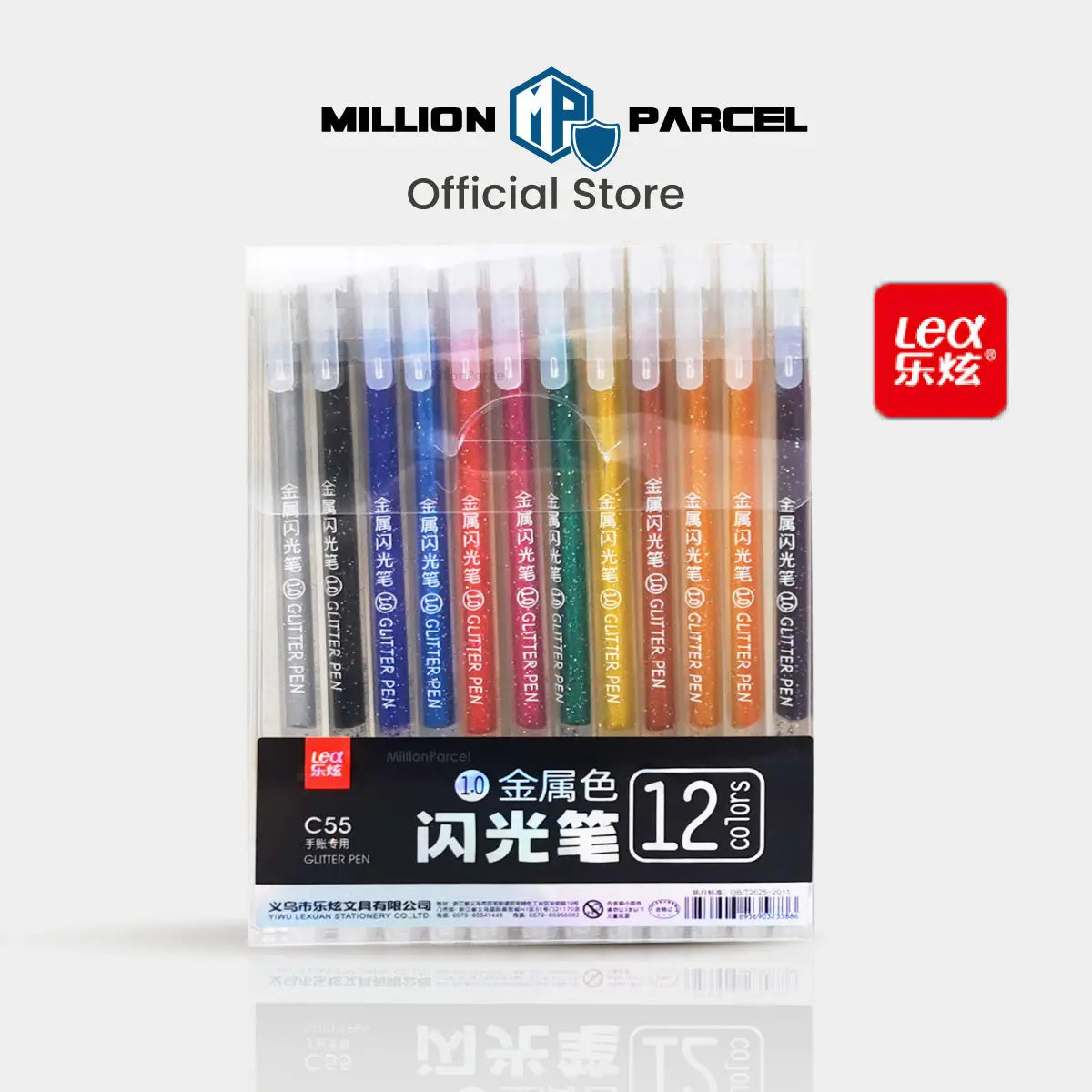 LEX Shinning Glitter Pen 1.0mm - 12 Color Pen - MillionParcel