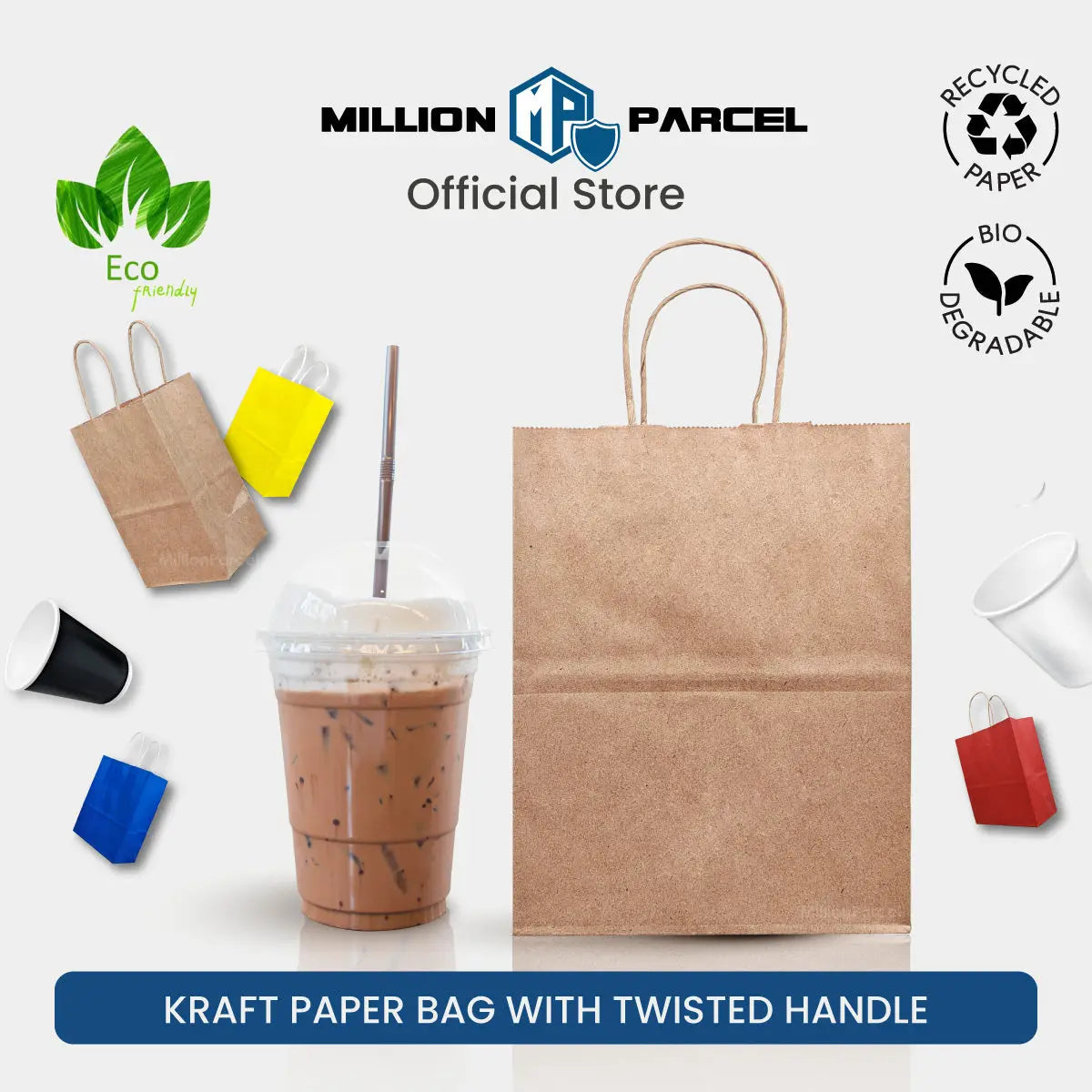 Kraft Paper Bag with Twisted Handle | Colour Paper Bag - MillionParcel