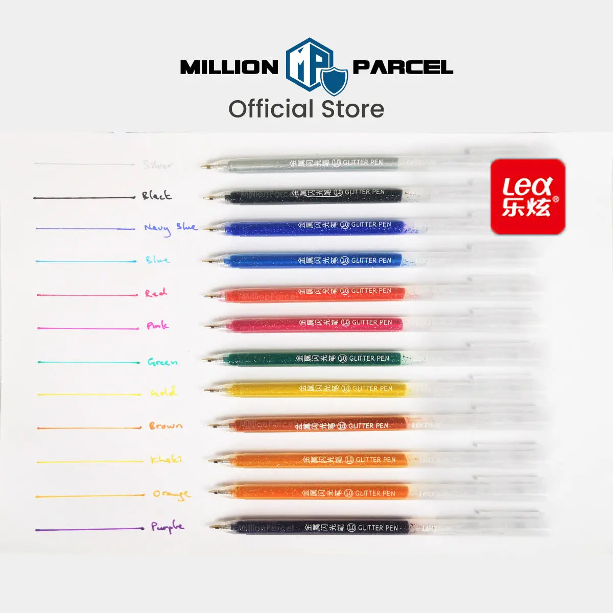 LEX Shinning Glitter Pen 1.0mm - 12 Color Pen - MillionParcel