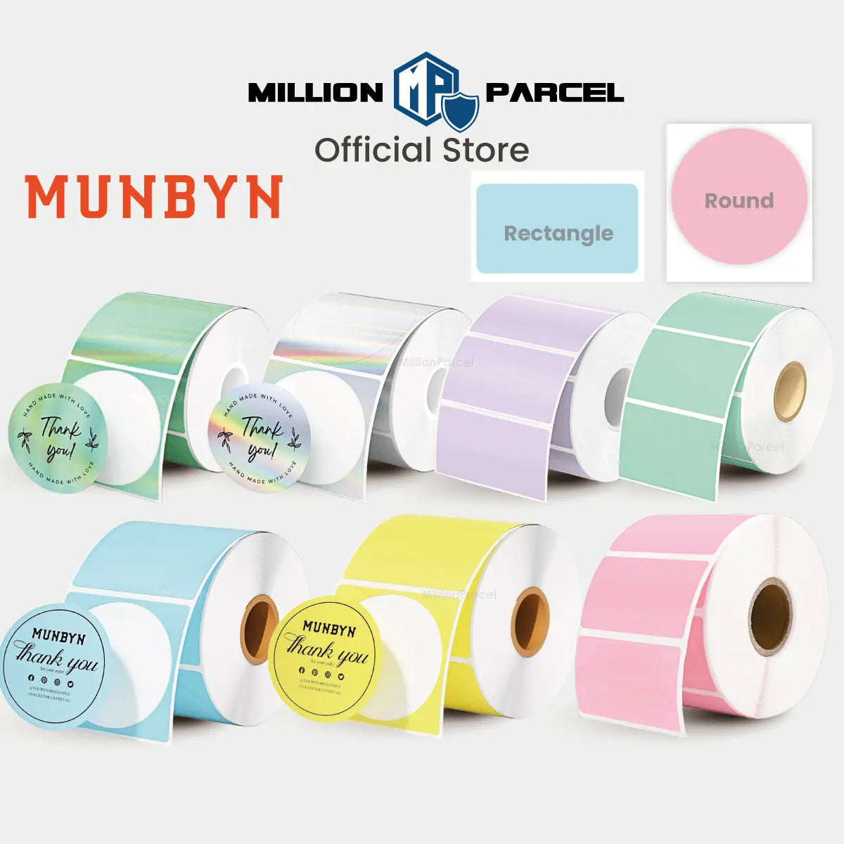 MUNBYN Rectangle Thermal Label | Circle Label | Holographic Label - MillionParcel