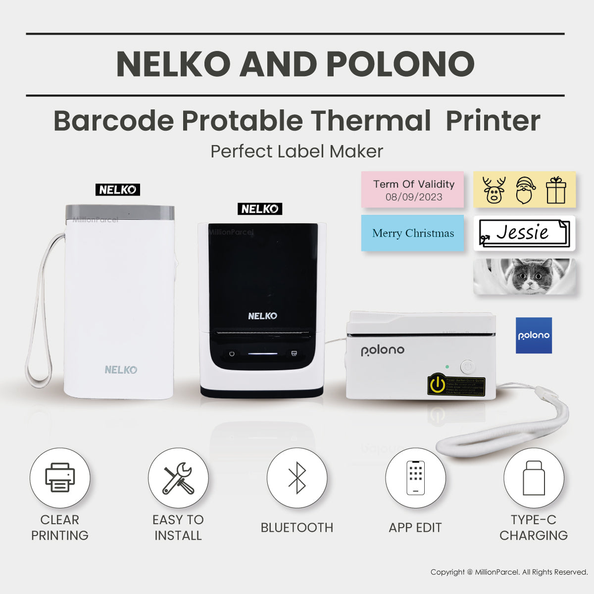 NELKO Thermal Printer | POLONO Name Label Printer - MillionParcel