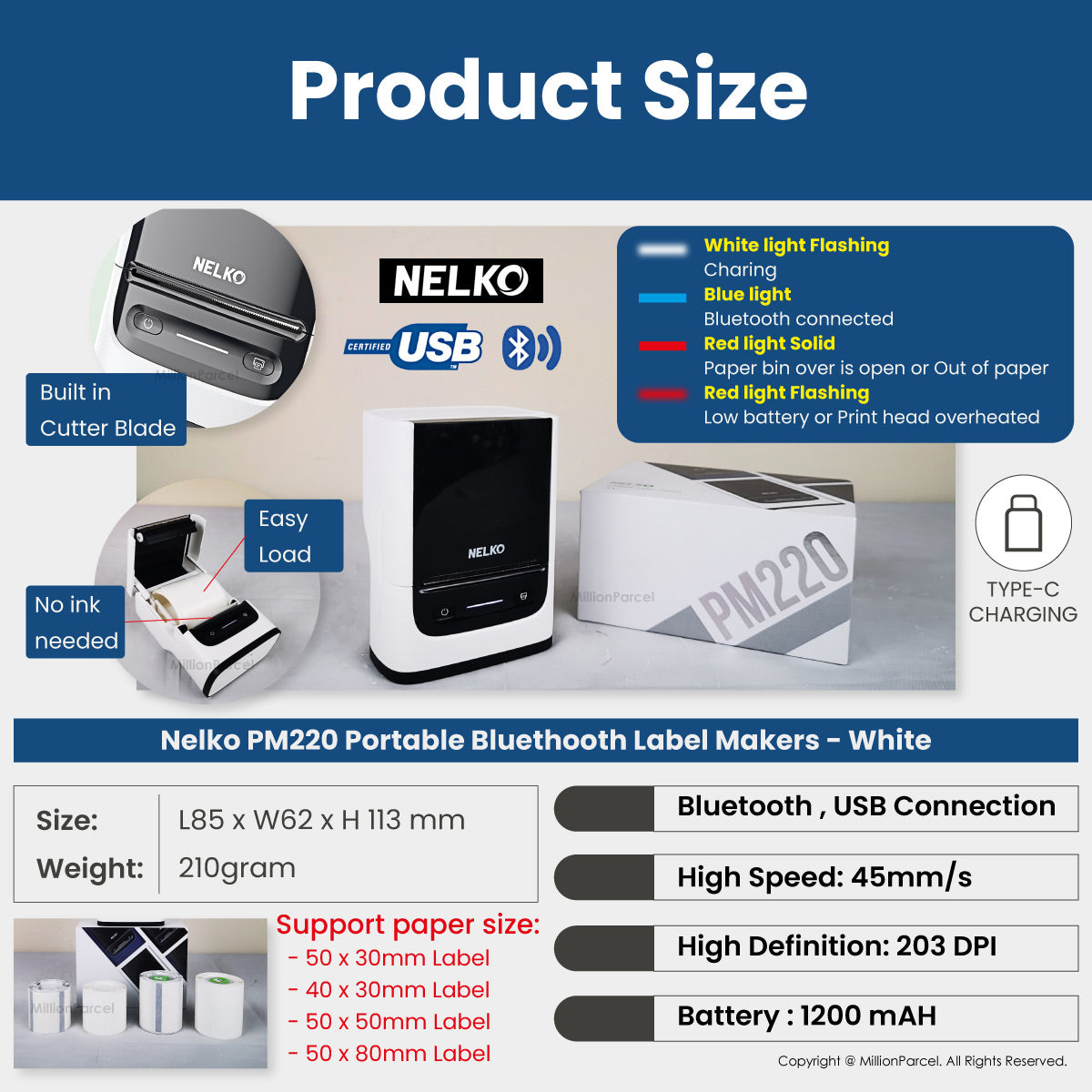 NELKO Thermal Printer | POLONO Name Label Printer - MillionParcel