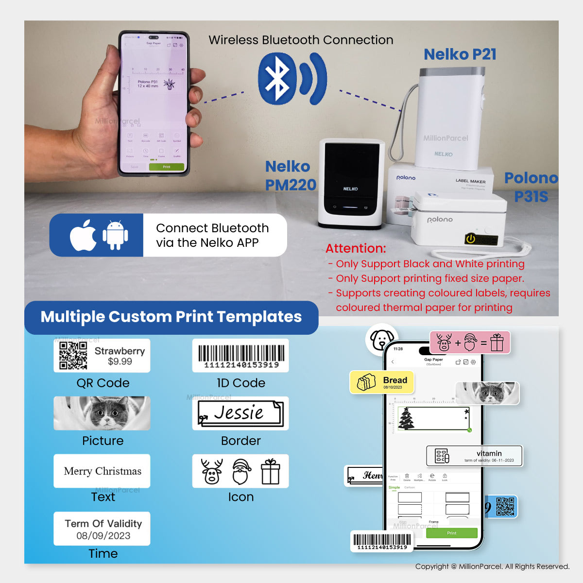 NELKO Thermal Printer | POLONO Name Label Printer - MillionParcel