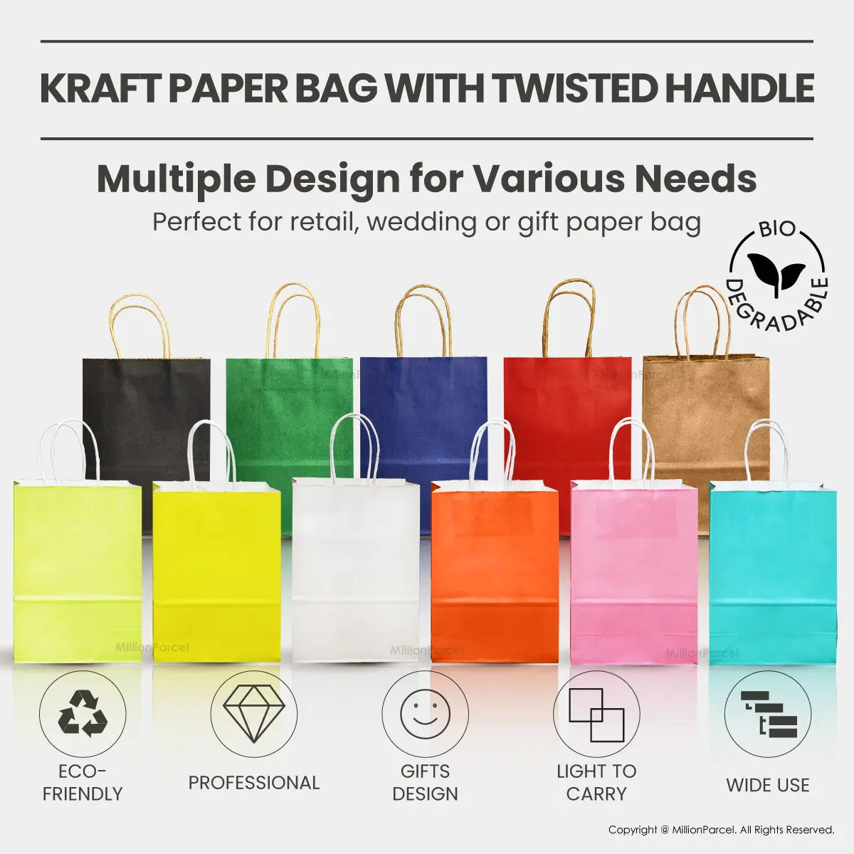 Kraft Paper Bag with Twisted Handle | Colour Paper Bag - MillionParcel