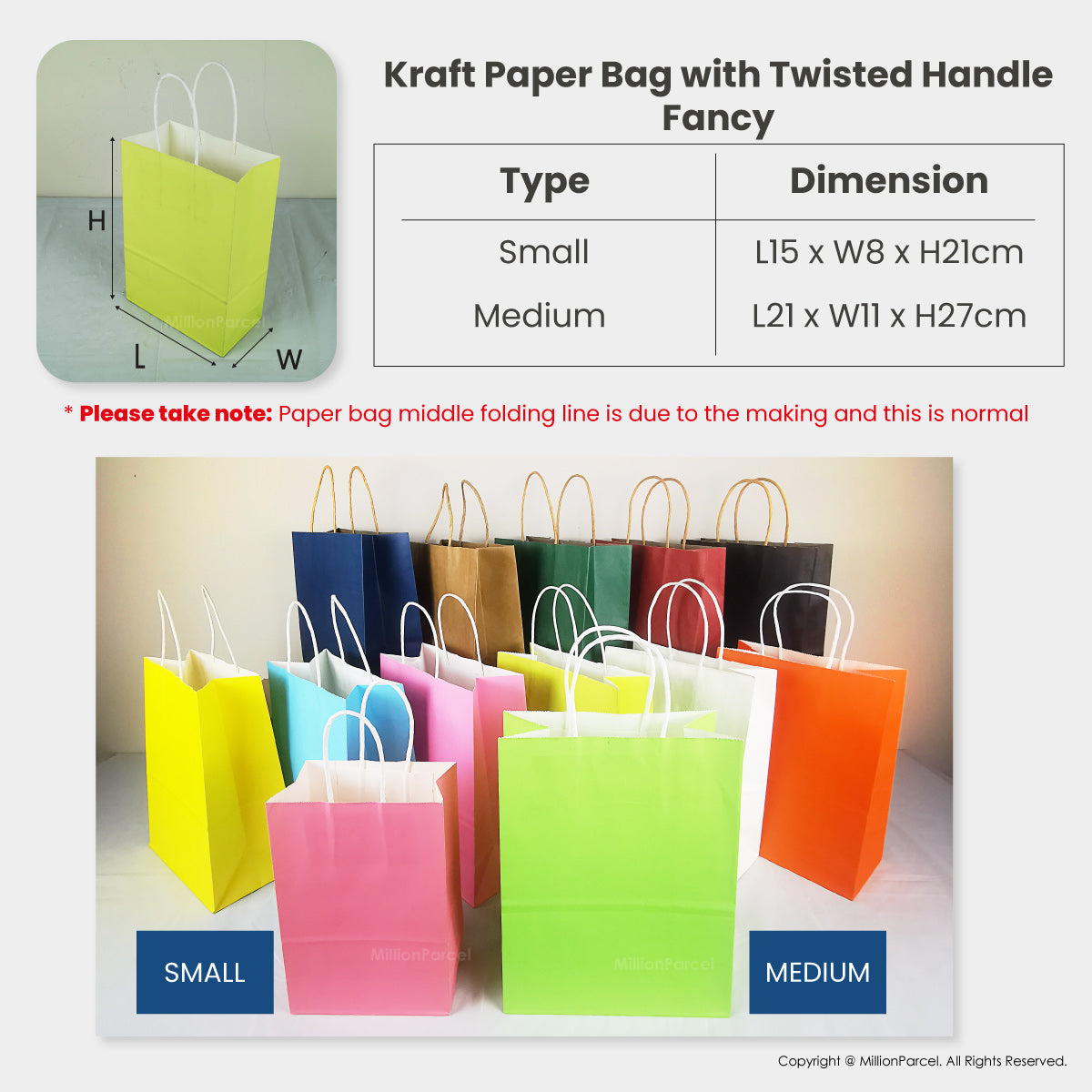 Kraft Paper Bag with Twisted Handle | Colour Paper Bag - MillionParcel