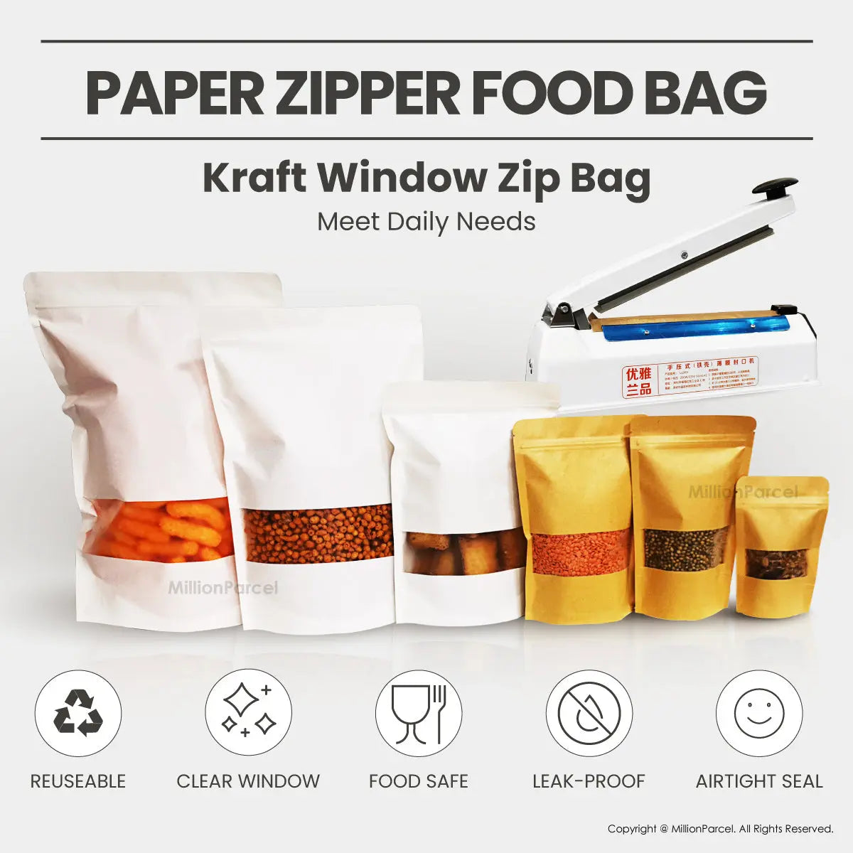 Kraft Zipper Bag | Zipper Storage Bags - MillionParcel