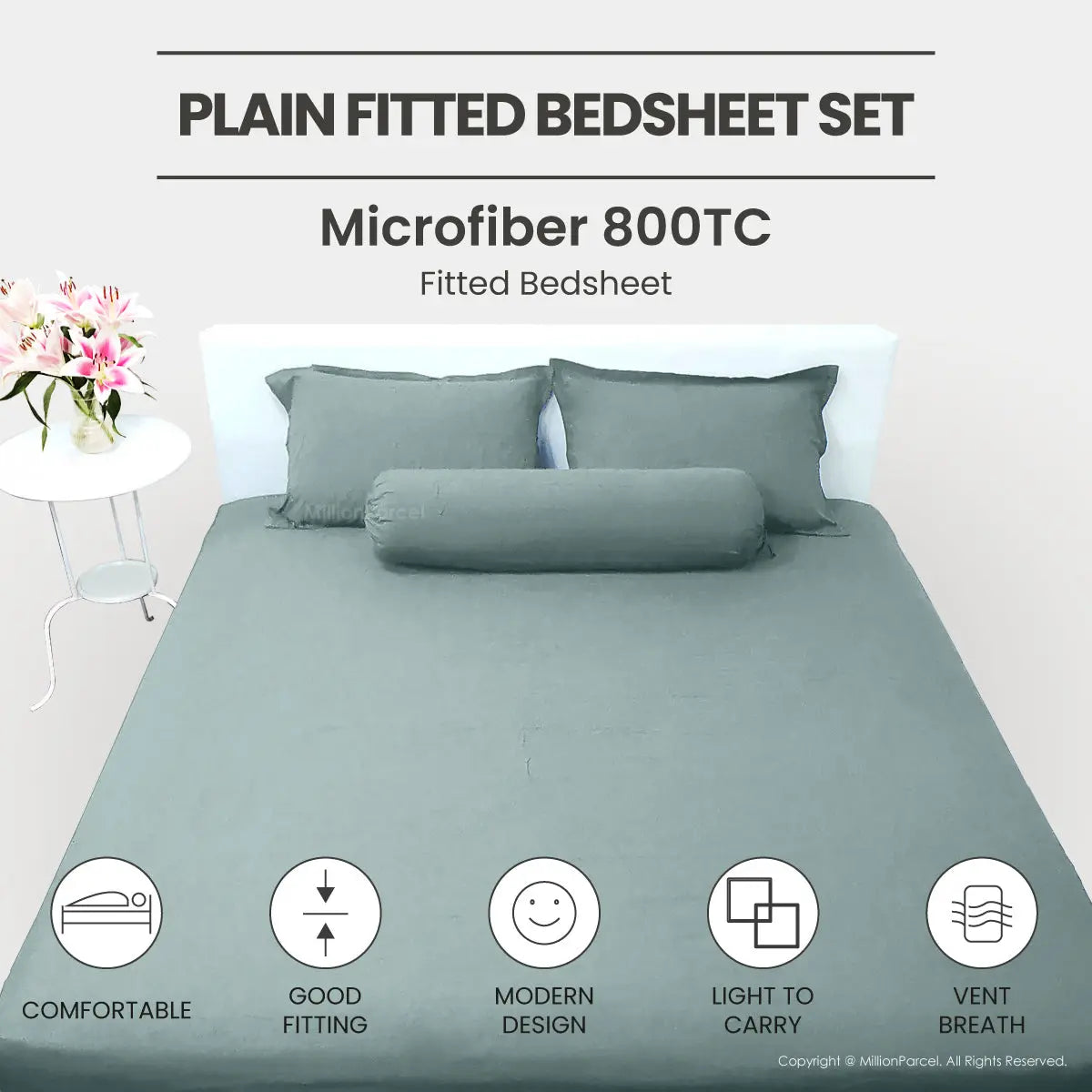 Plain Fitted Bedsheet Set | Microfiber 800TC - MillionParcel