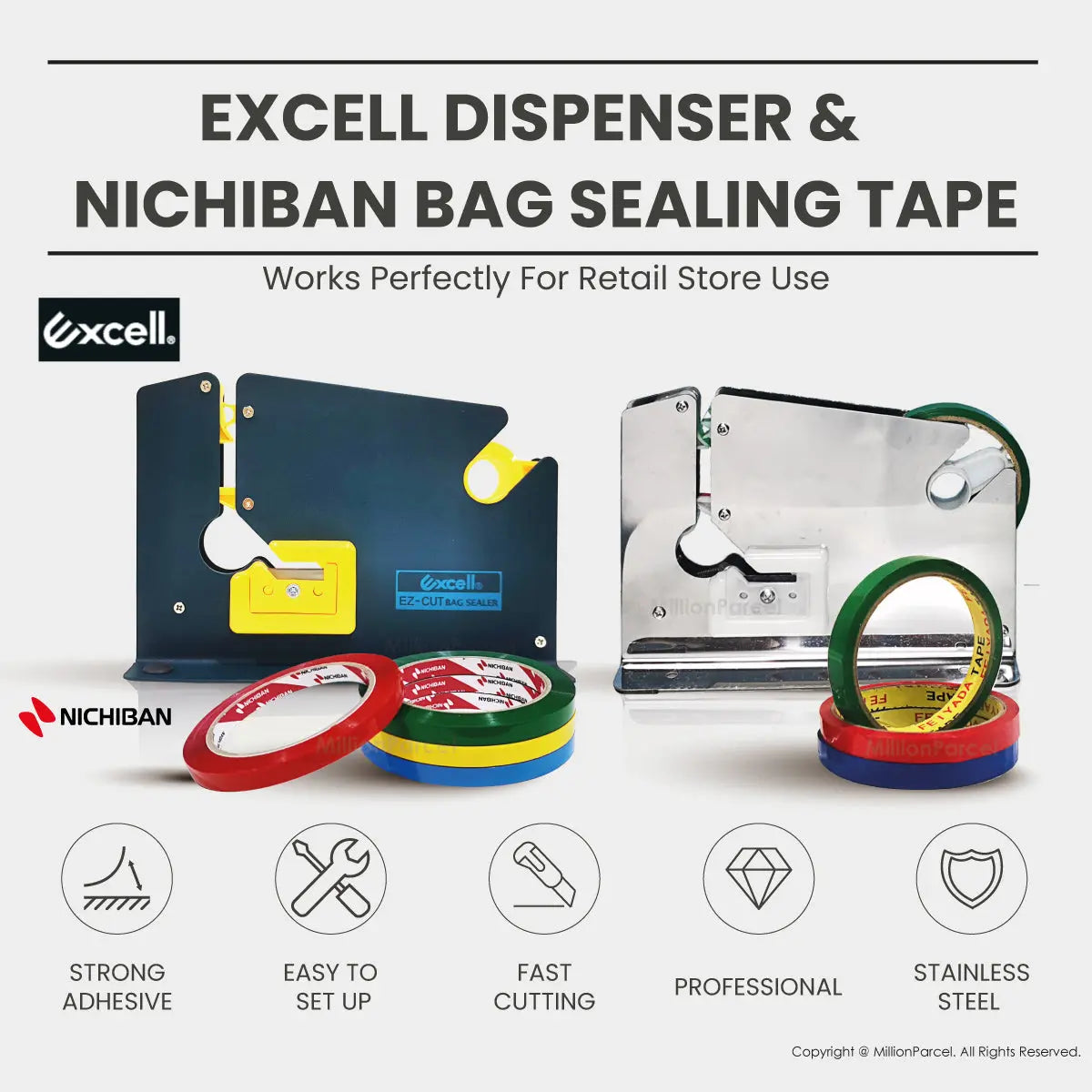 EXCELL ET-605K Bag Neck Sealers | Bakery Tape Dispenser - MillionParcel