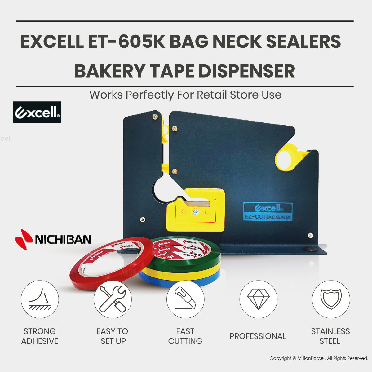 EXCELL ET-605K Bag Neck Sealers | Bakery Tape Dispenser