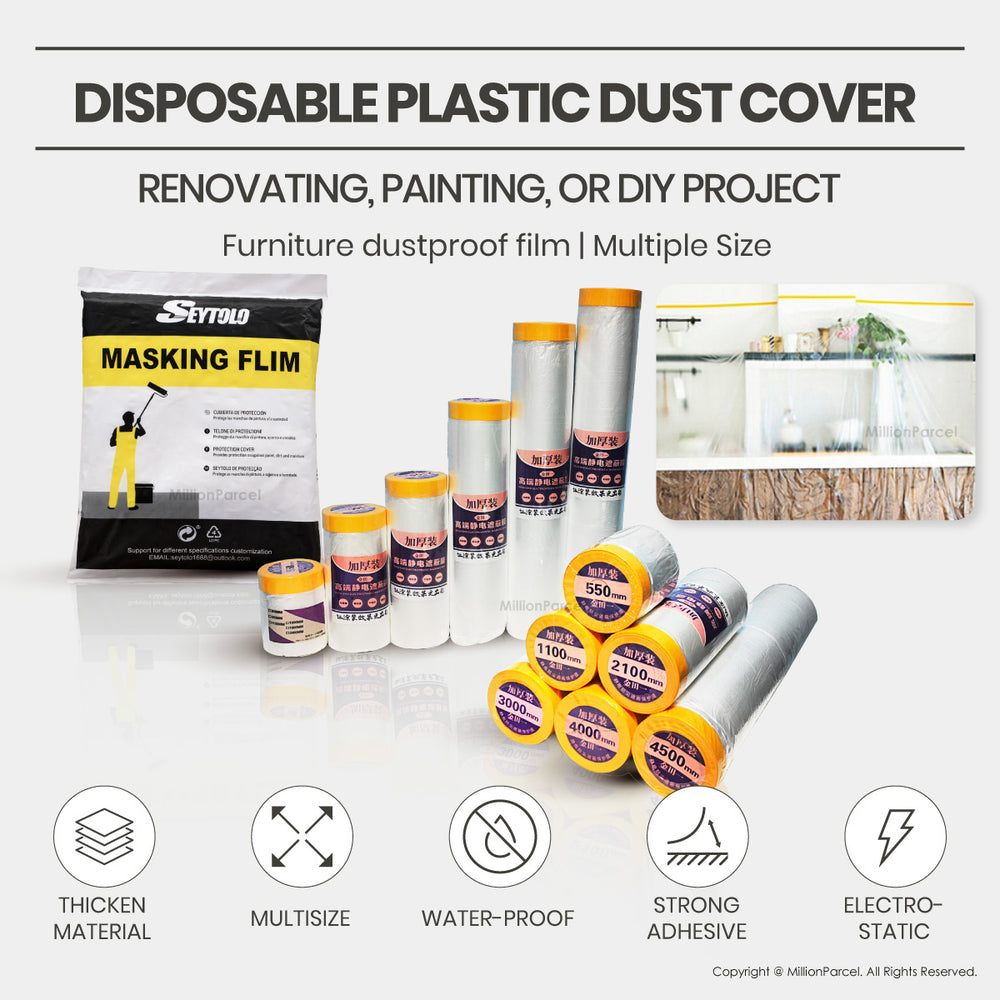 Extra Thick Disposable Plastic Dust Cover with Masking Tape Included