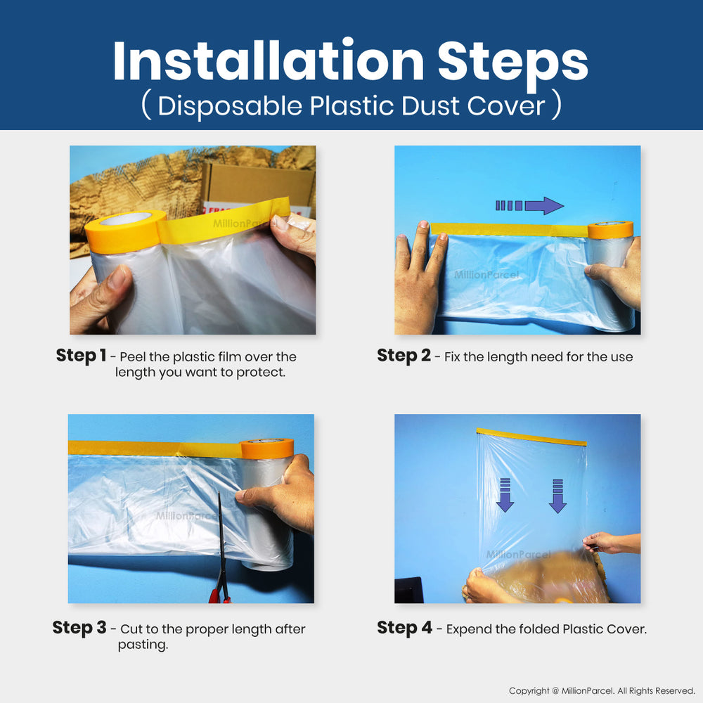 Extra Thick Disposable Plastic Dust Cover with Masking Tape Included
