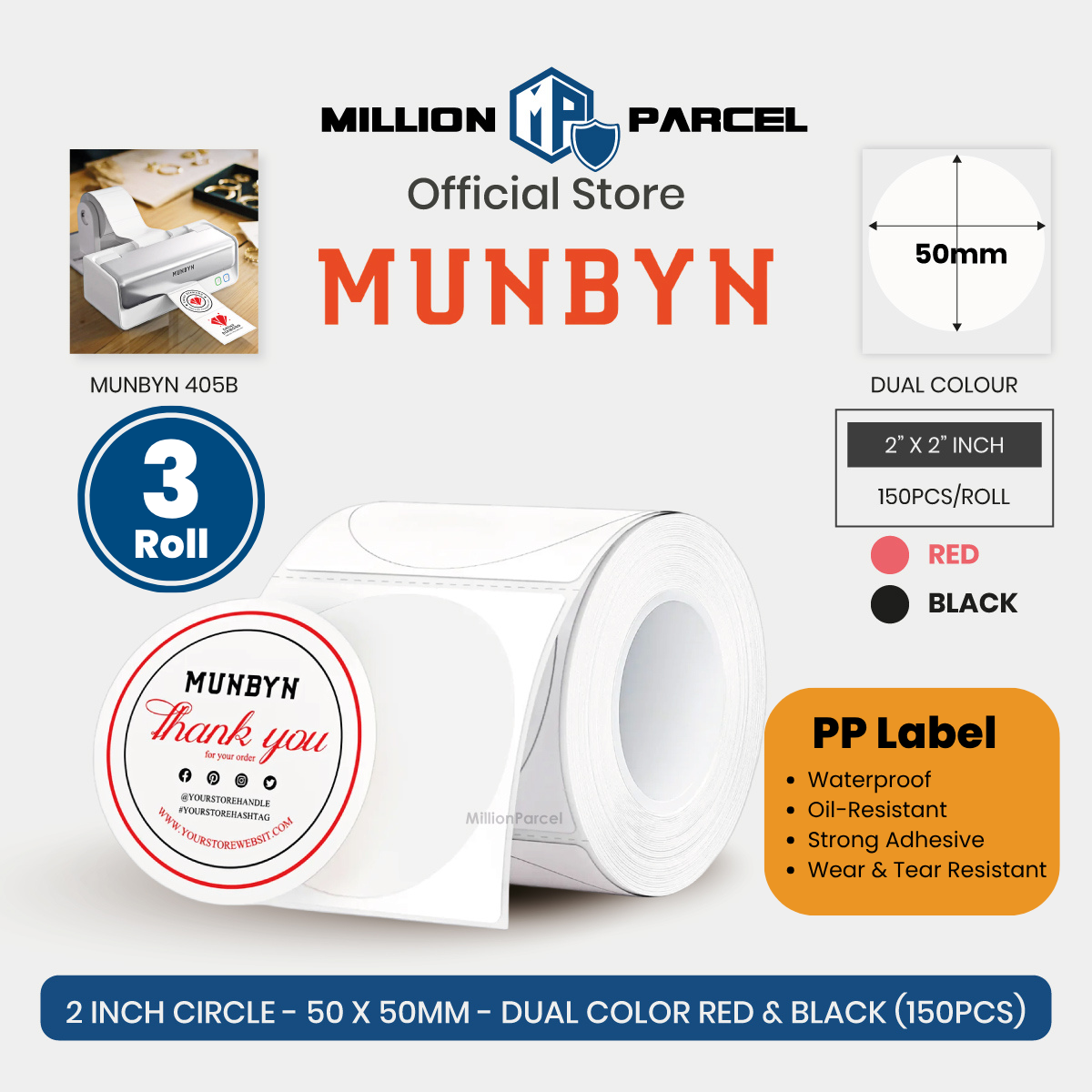 MUNBYN Big Thermal Label Roll | Custom / Branded / Barcode Label