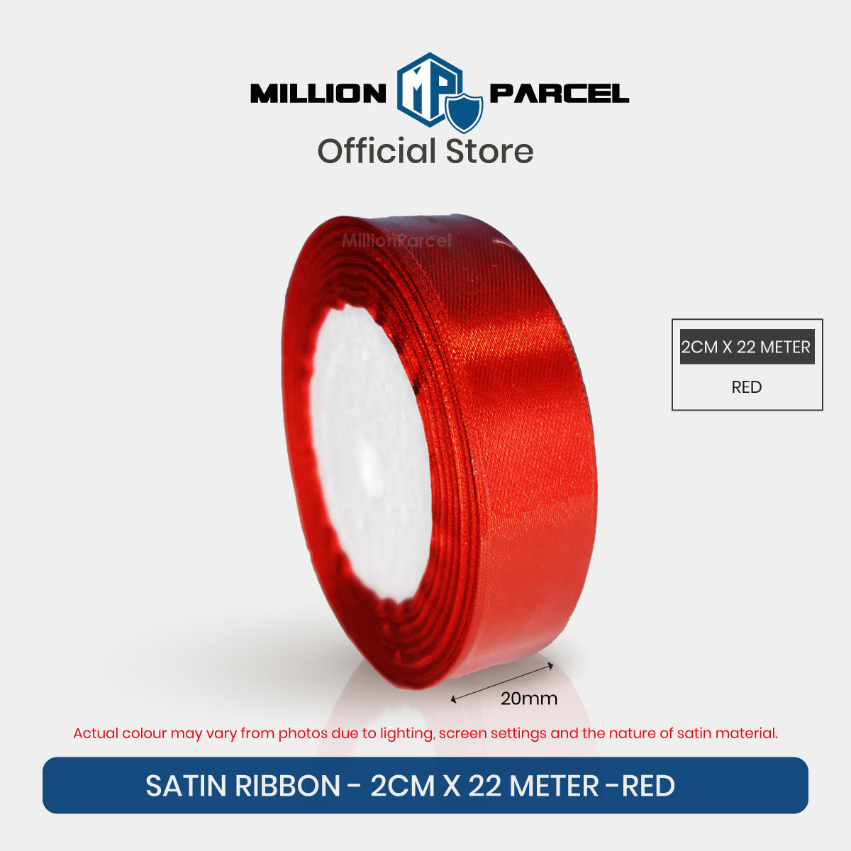Red satin ribbon roll, 2 cm wide and 22 m long, gift wrapping ribbon spool