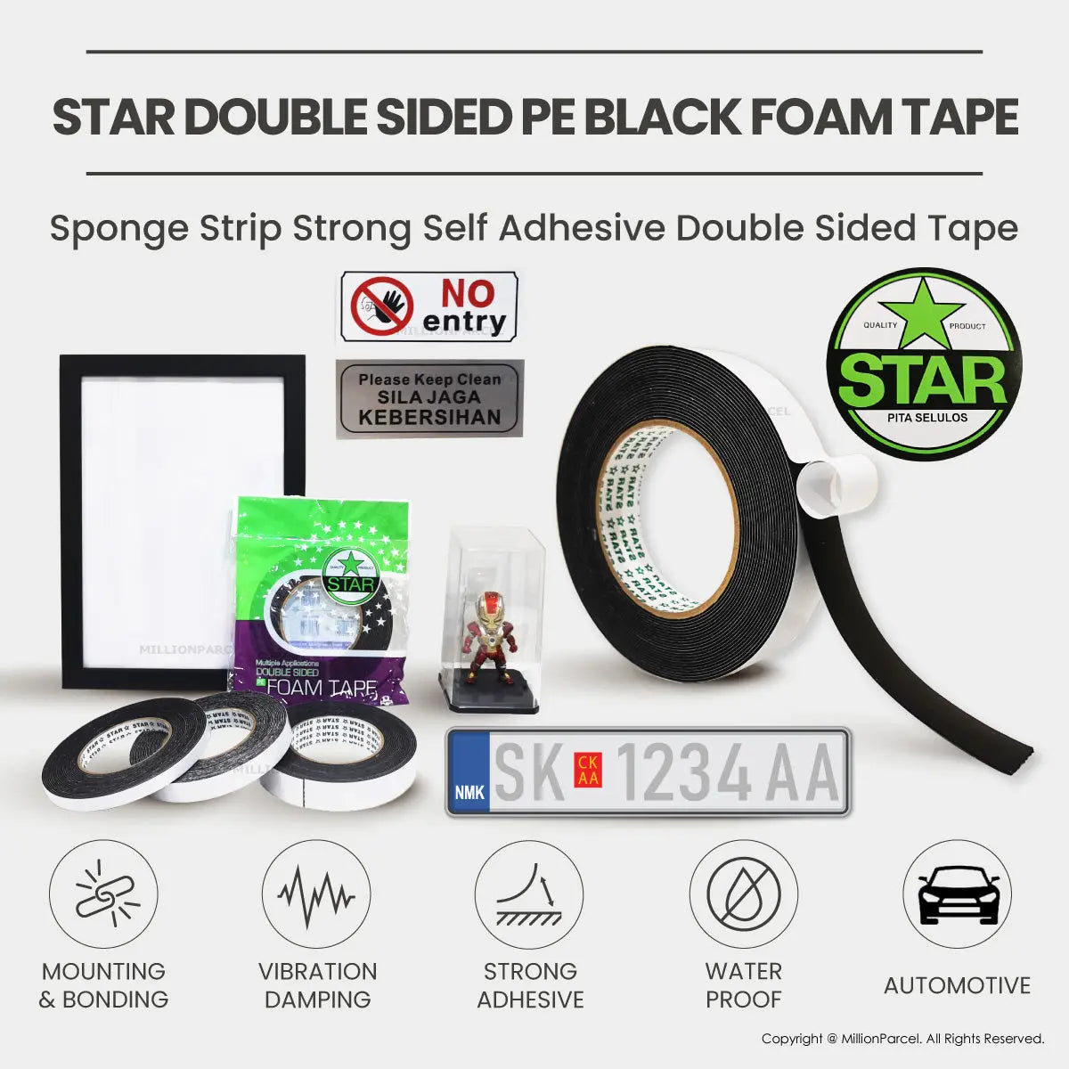 STAR Double Sided PE Black Foam Tape - MillionParcel