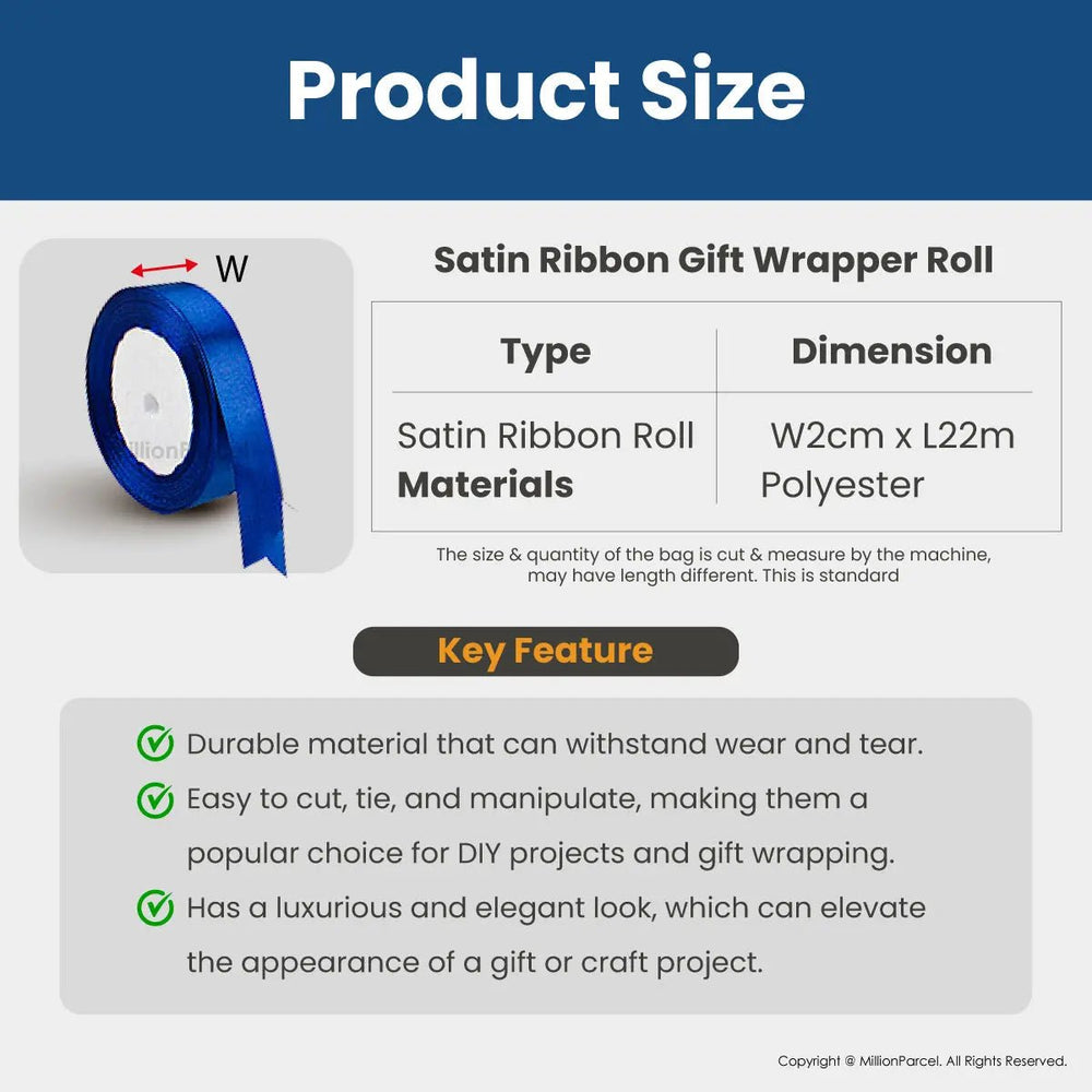 Satin ribbon 2cm x 22m | Gift Ribbon - MillionParcel