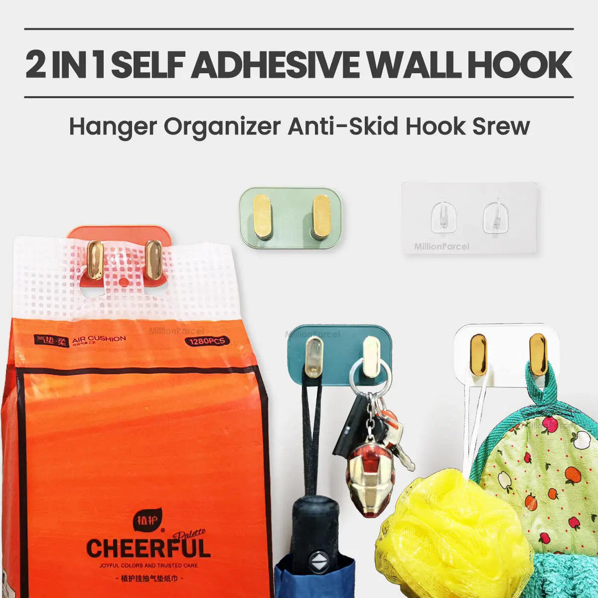 2 in 1 Self Adhesive Wall Hook | Tissue Hanging Hook - MillionParcel