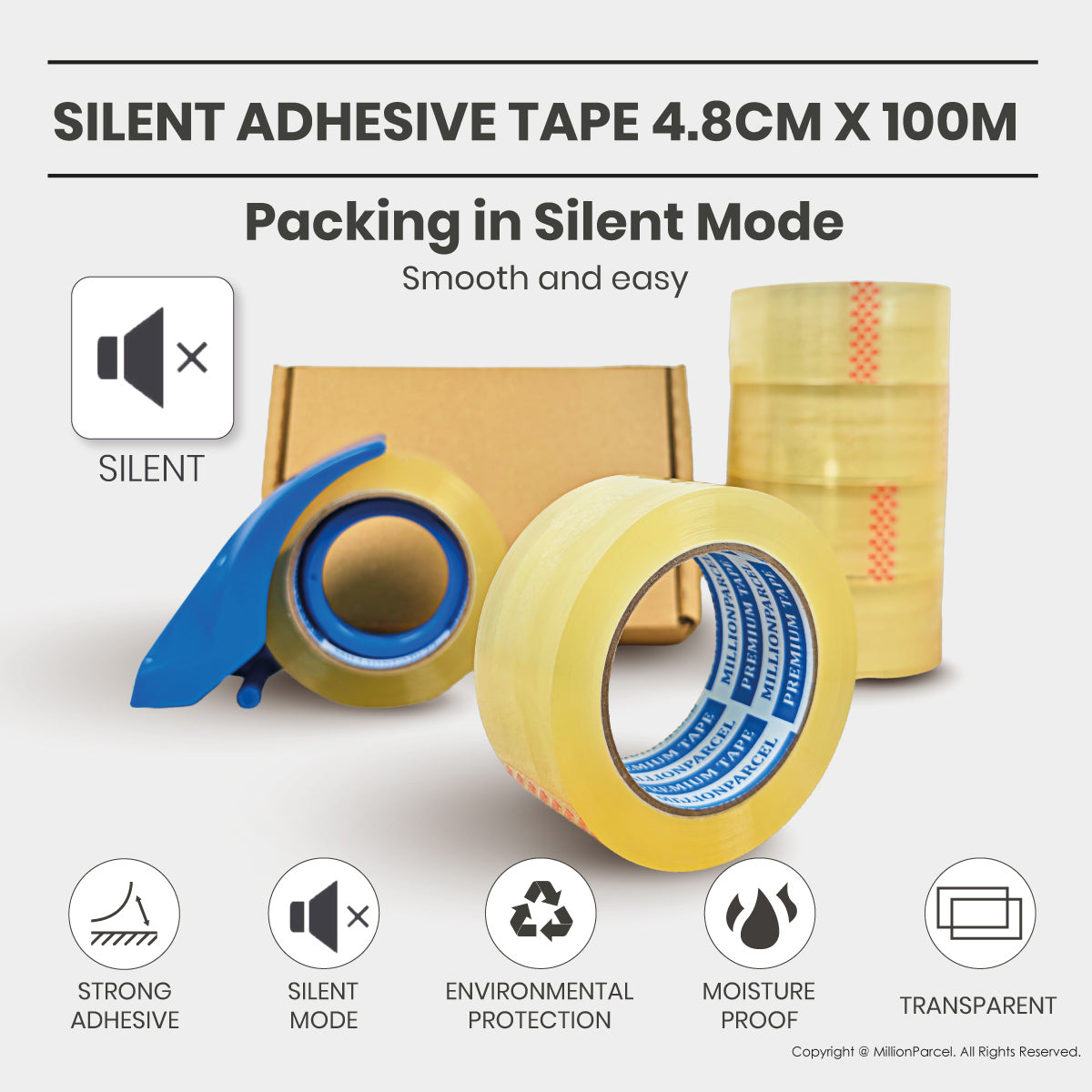 Silent Packing Tape 4.8cm x 100m | Low-Noise Carton Sealing Tape