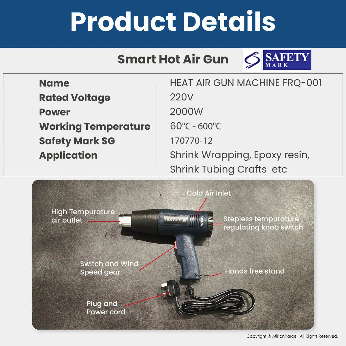 Smart Hot Air Gun | Adjustable Heat Air Machine 2000W - MillionParcel