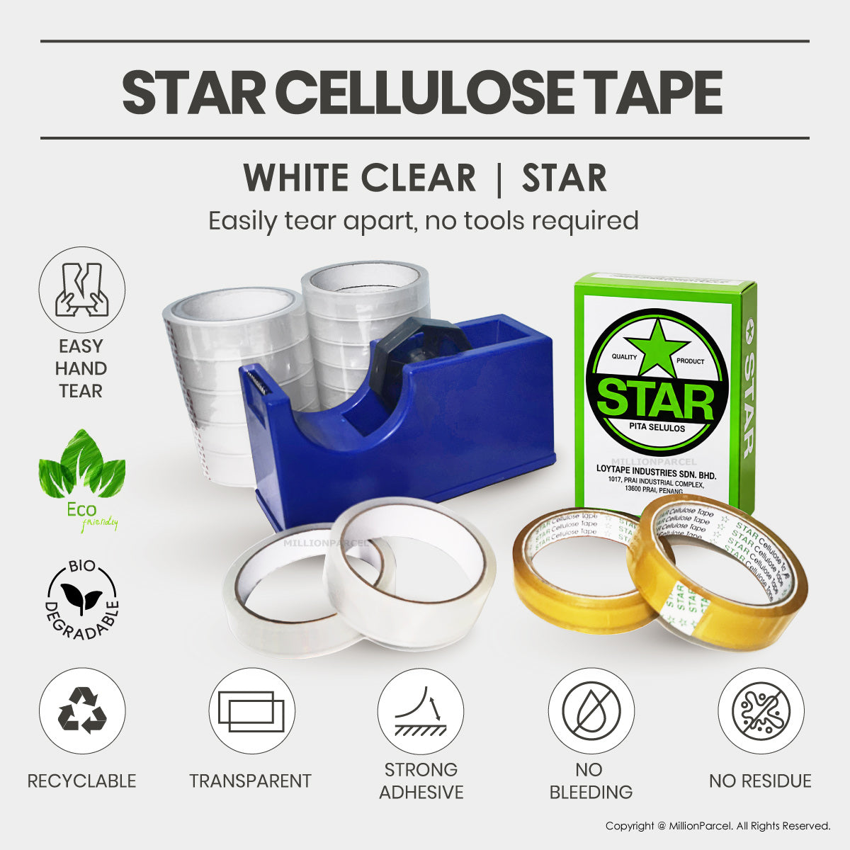 STAR & White Clear Cellulose Tape – Clear Office & Packing Tape