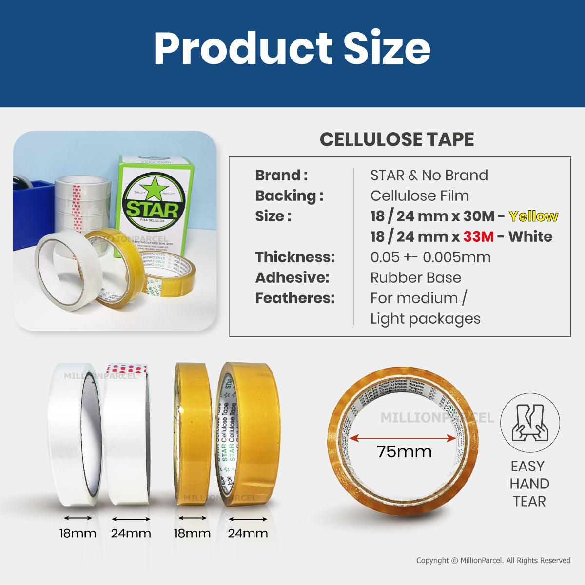 STAR & White Clear Cellulose Tape – Clear Office & Packing Tape