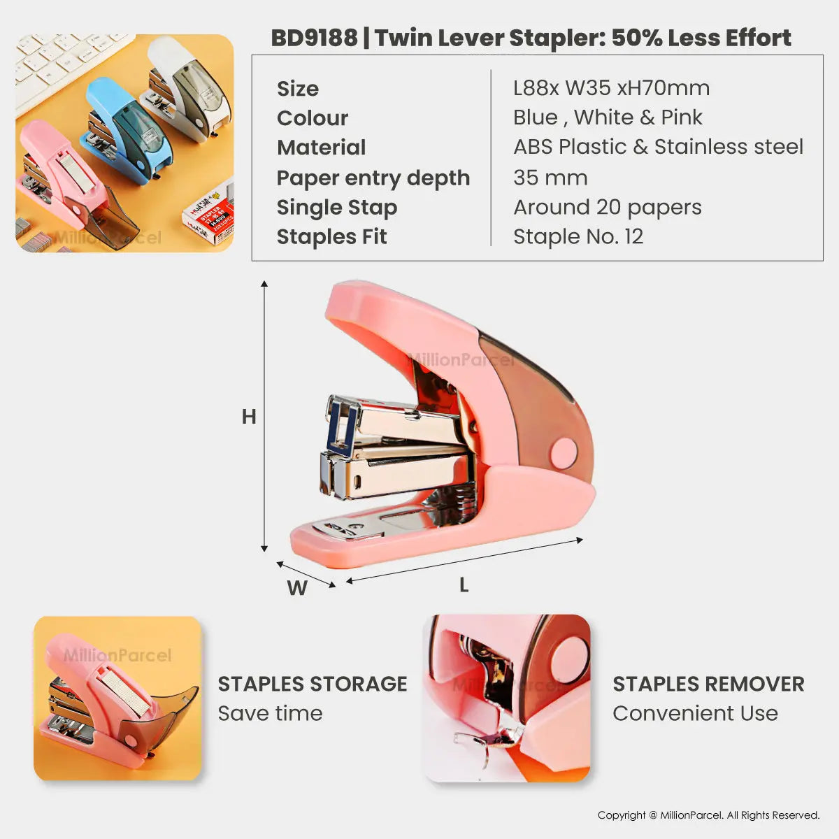 Twin Lever Stapler: 50% Less Effort | All type Stapler - MillionParcel