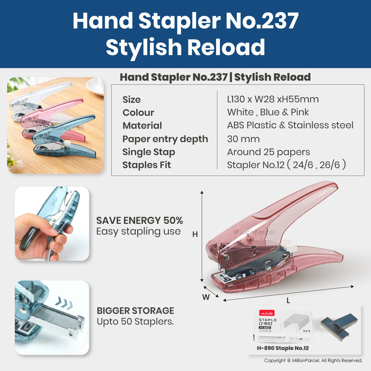HUAJIE Office Stapler & Staples Set | 50% Less Effort, Up to 25 Sheets