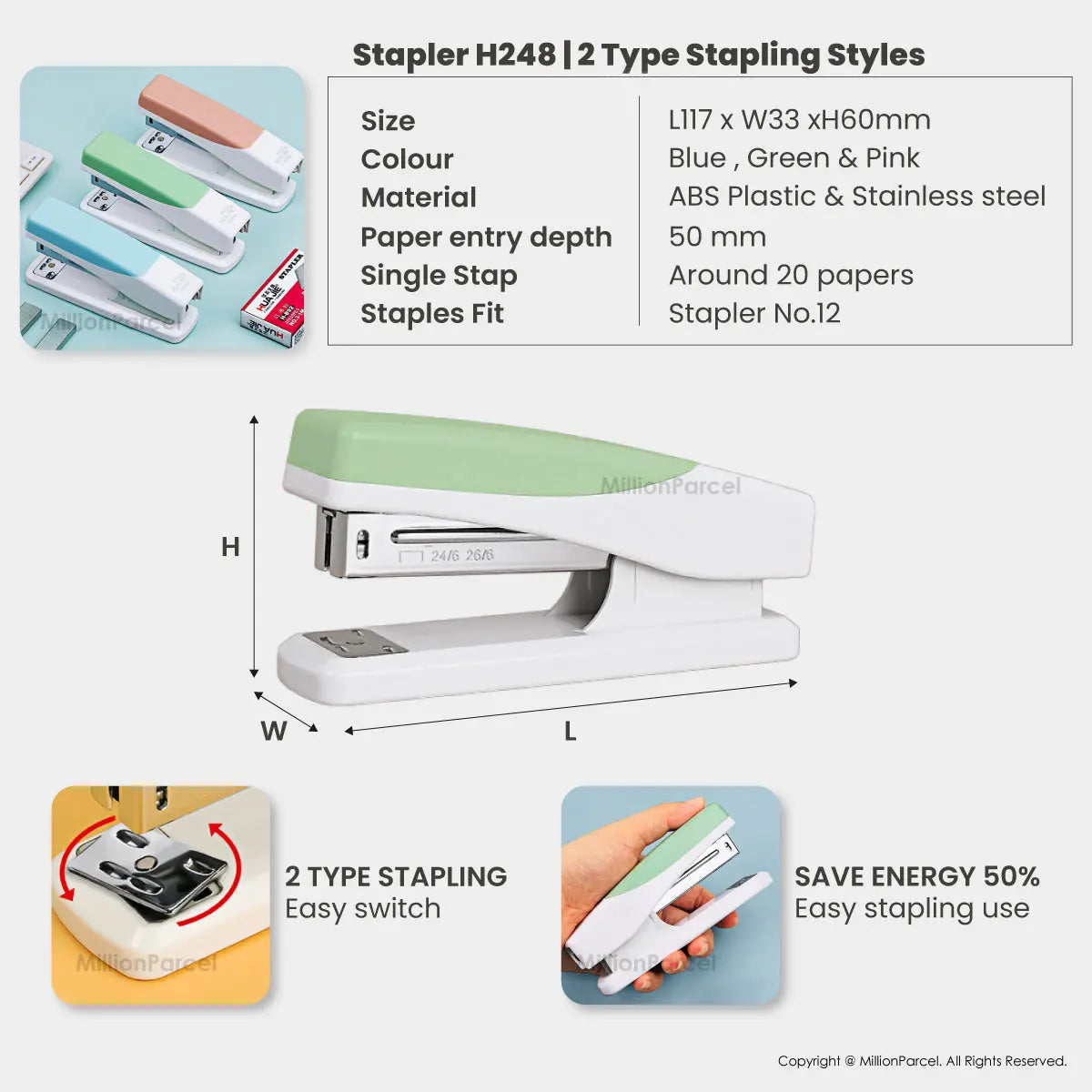 Twin Lever Stapler: 50% Less Effort | All type Stapler - MillionParcel