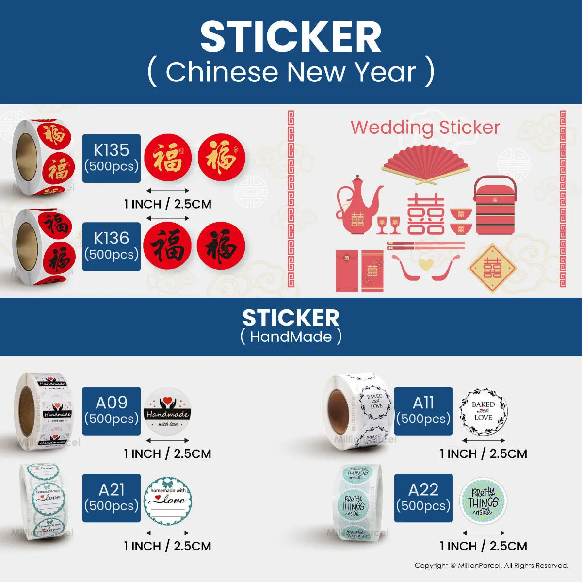 Sticker Label Roll & Sheets | Handmade & Thank you and etc - MillionParcel