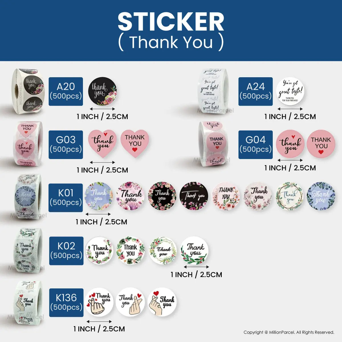 Sticker Label Roll & Sheets | Handmade & Thank you and etc - MillionParcel