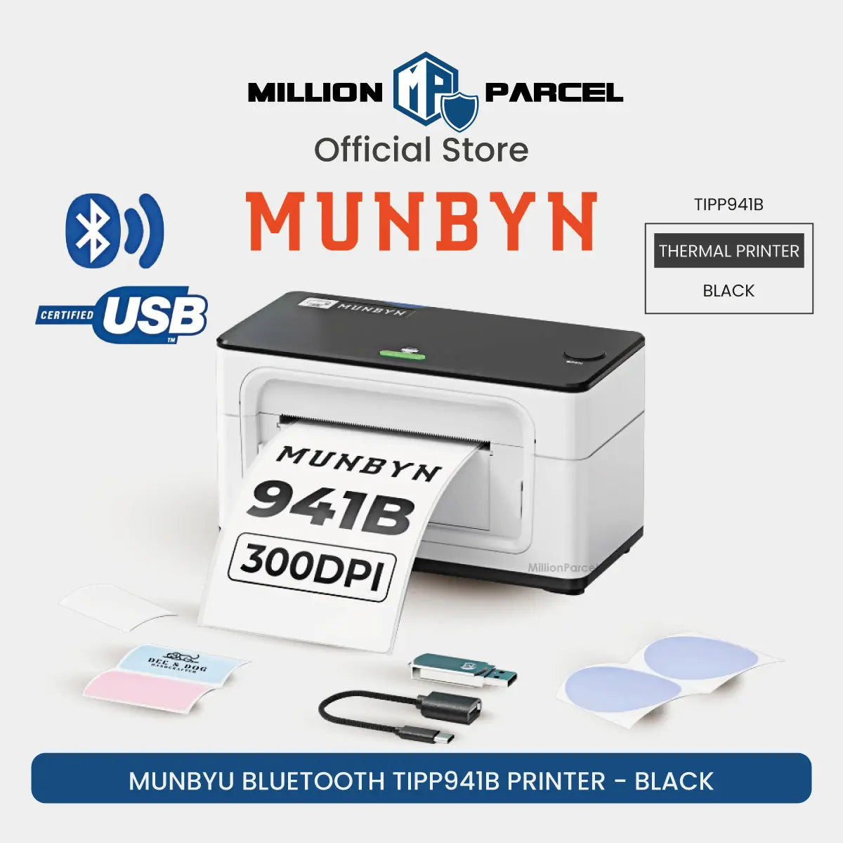 MUNBYN 941B & RW402B Bluetooth Thermal Label Printer for Small Business - MillionParcel