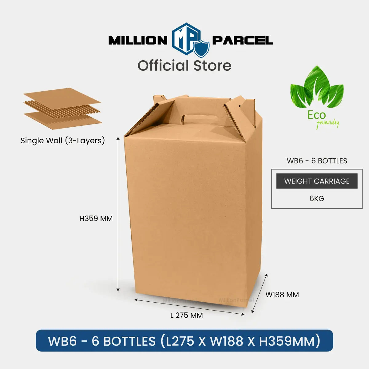 Carton Box - WB Series | Wine Box | Wine Carton Box with Handle - MillionParcel