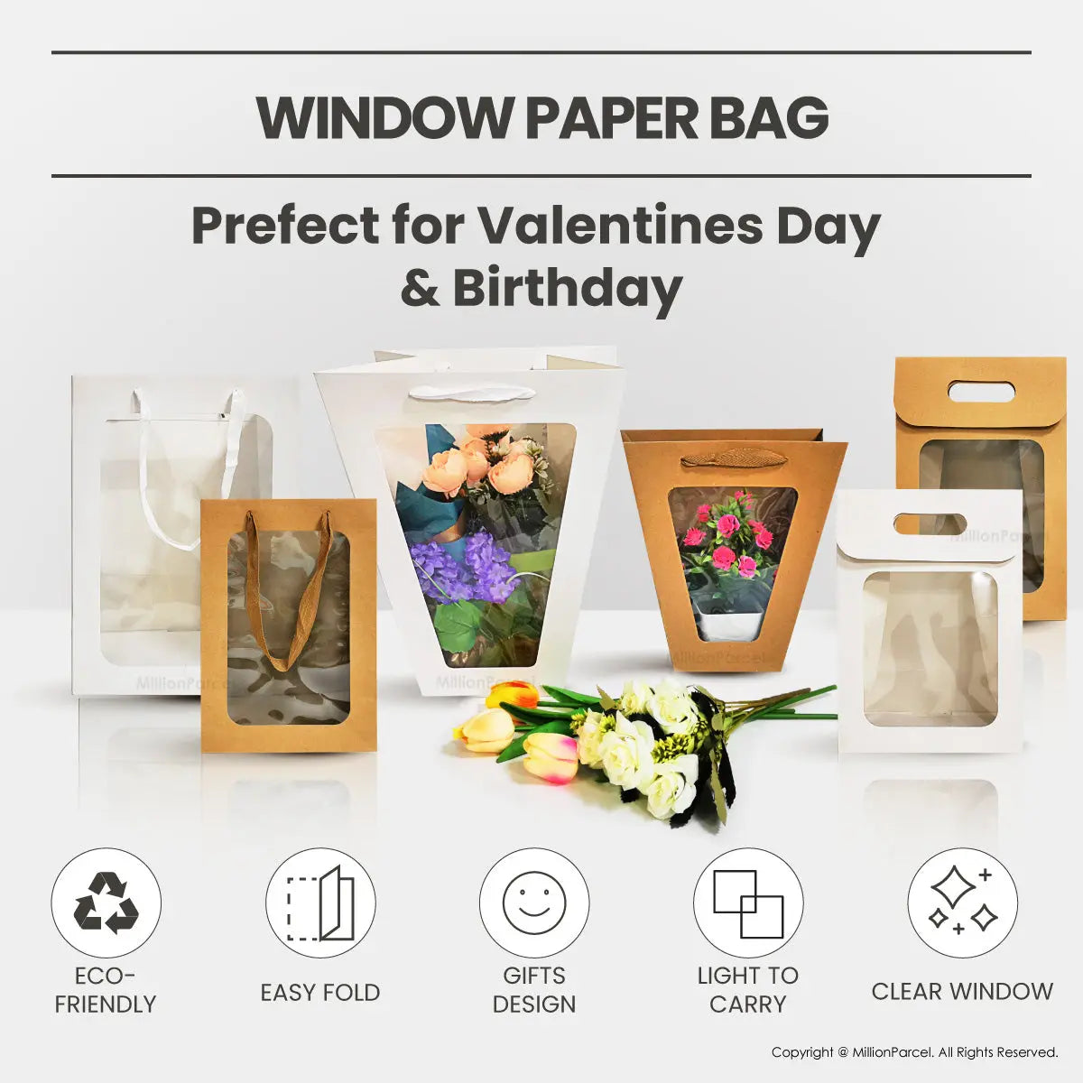 Window Paper Bag | Prefect for Valentines Day & Birthday - MillionParcel