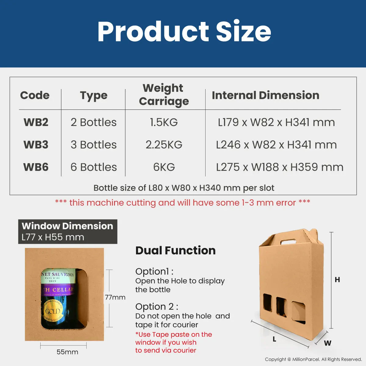 Carton Box - WB Series | Wine Box | Wine Carton Box with Handle - MillionParcel